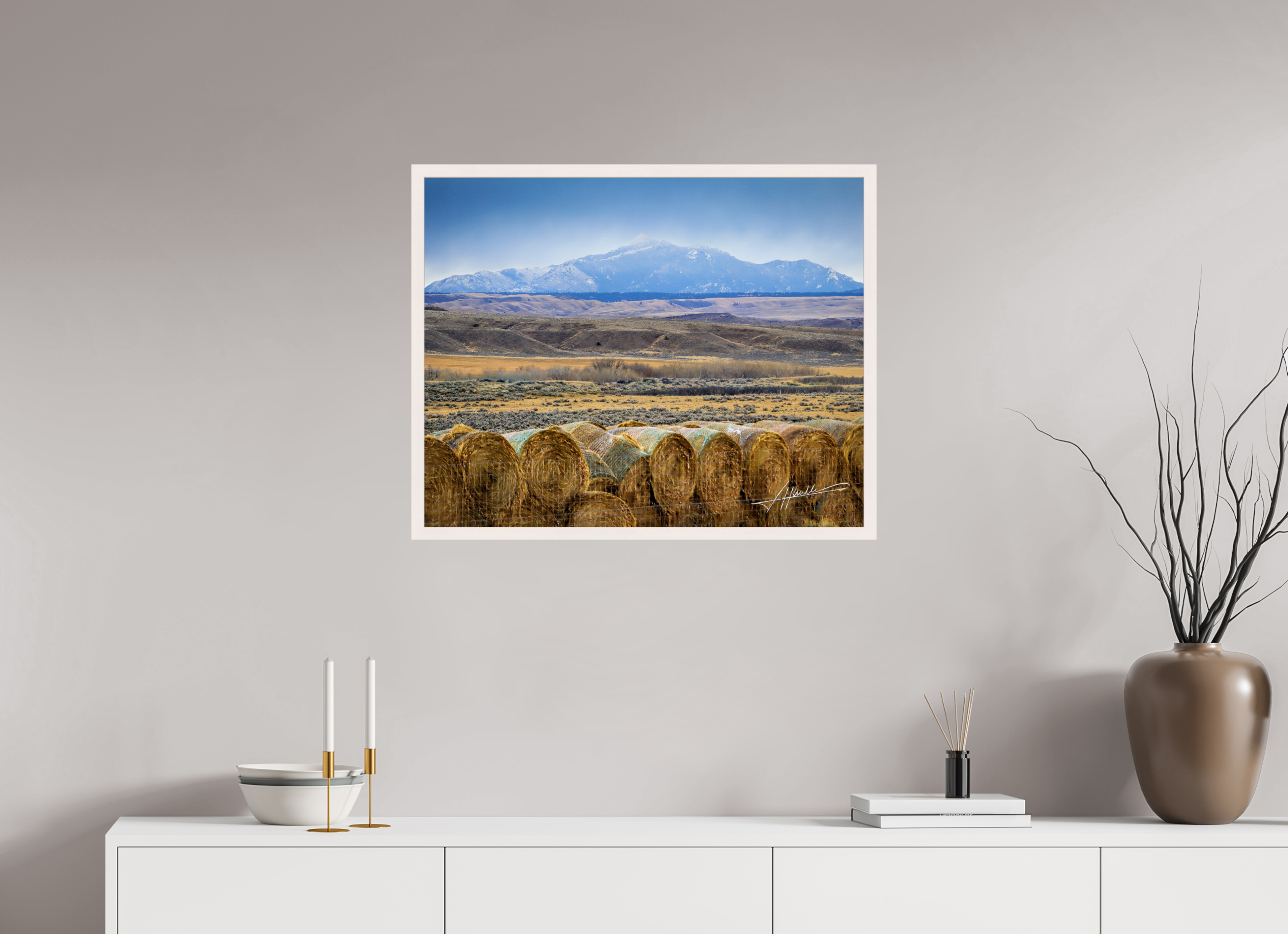 30 x 24″, Gallery Frame Hay Bales on the Prairie
