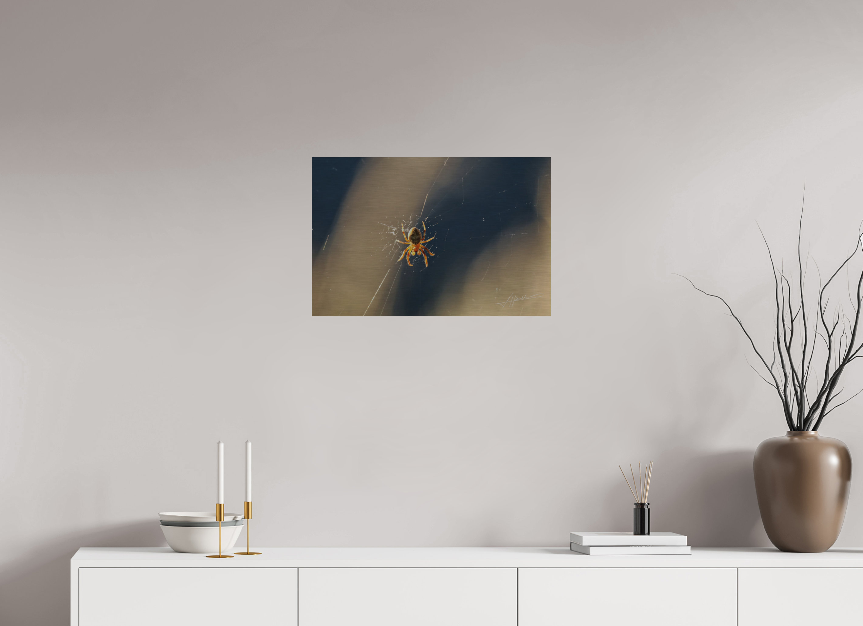 24 x 16″, Direct Brushed Aluminum Tattered Web