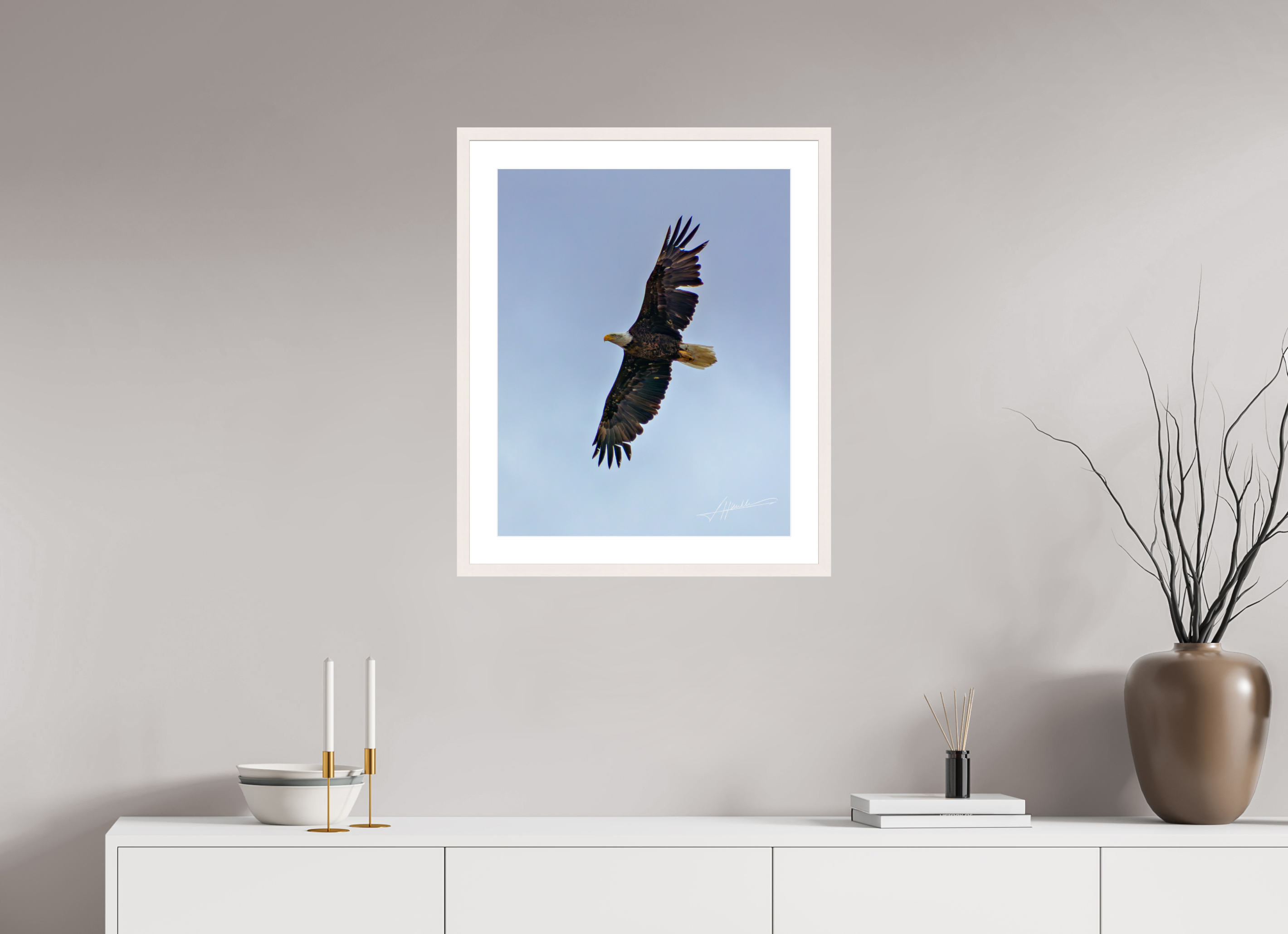 20 x 25″, Solid Wood Frame with Passe-partout Wings Spread