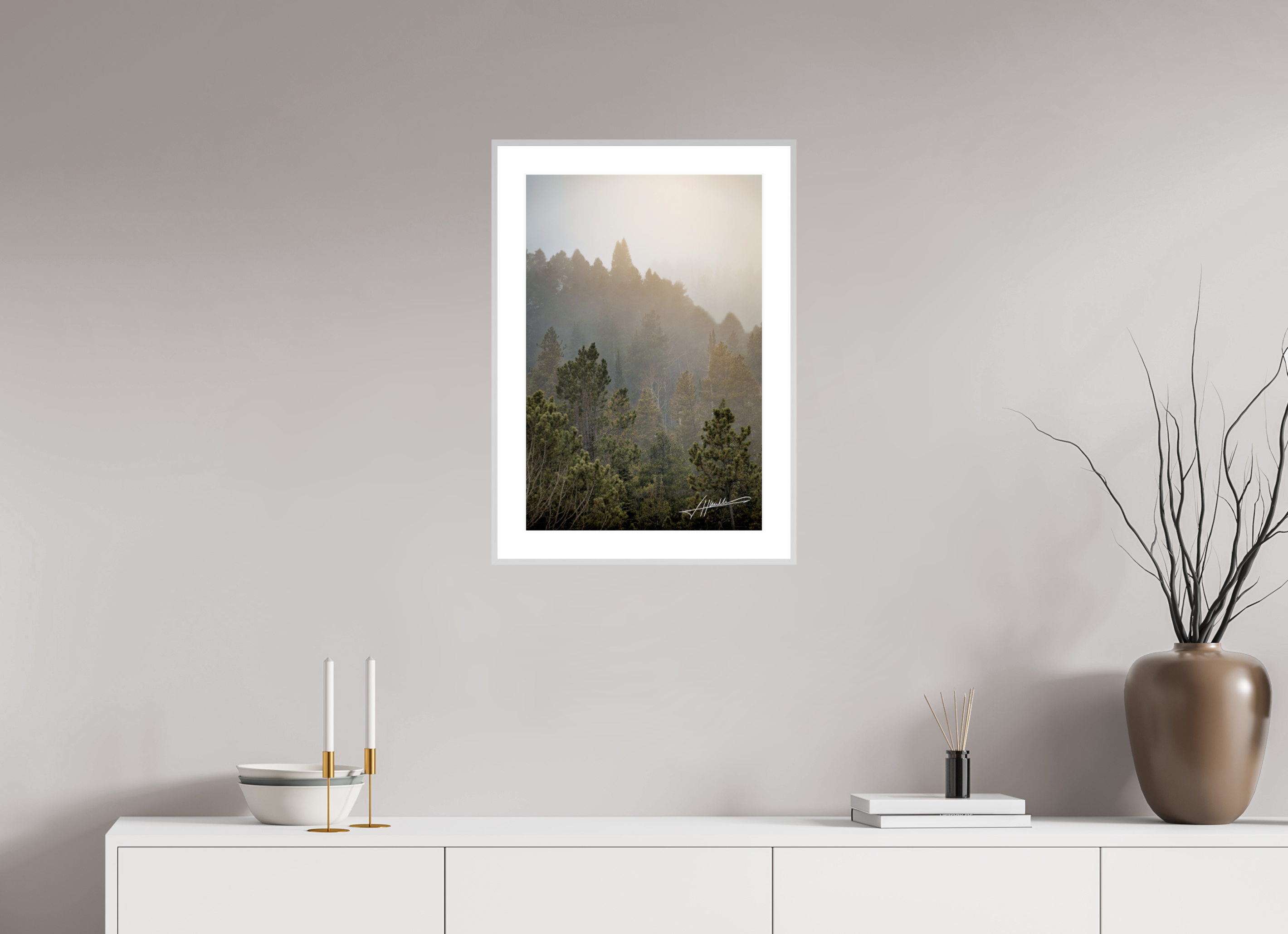 16 x 24″, Changeable Magnetic Frame Glowing Mountain Fog
