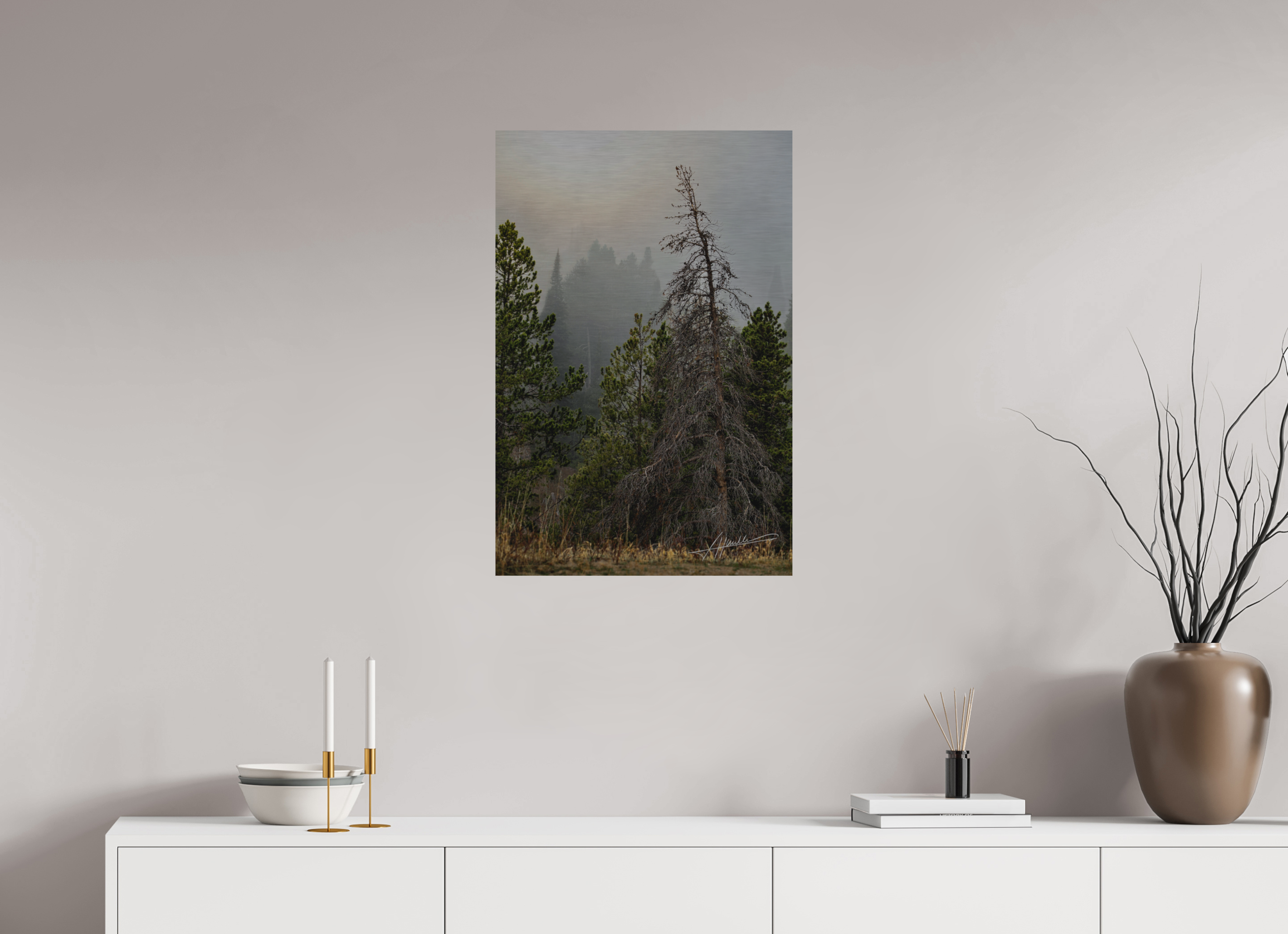20 x 30″, Direct Brushed Aluminum The Lifting Fog