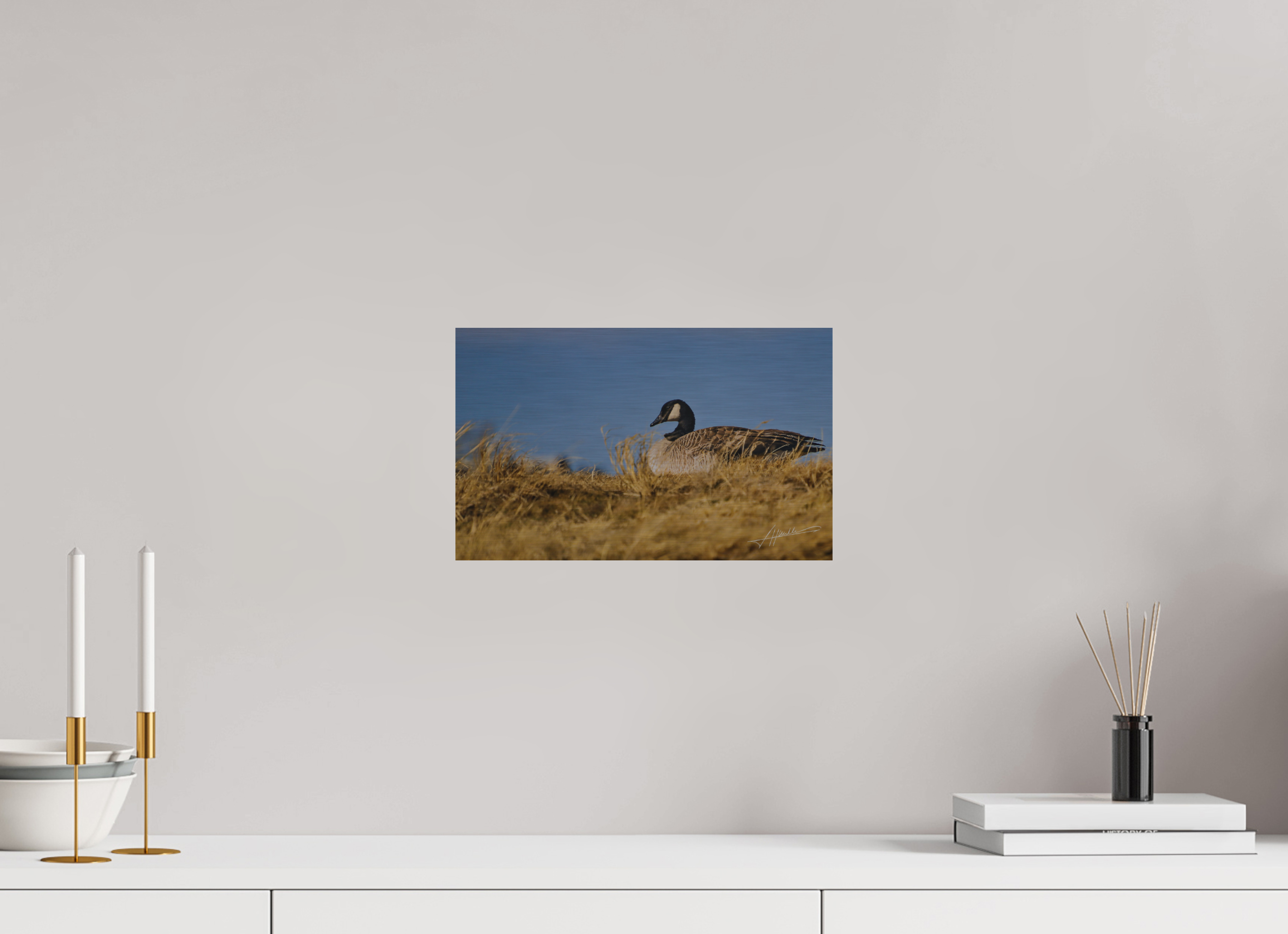 13 x 8″, Direct Brushed Aluminum The Nesting Goose
