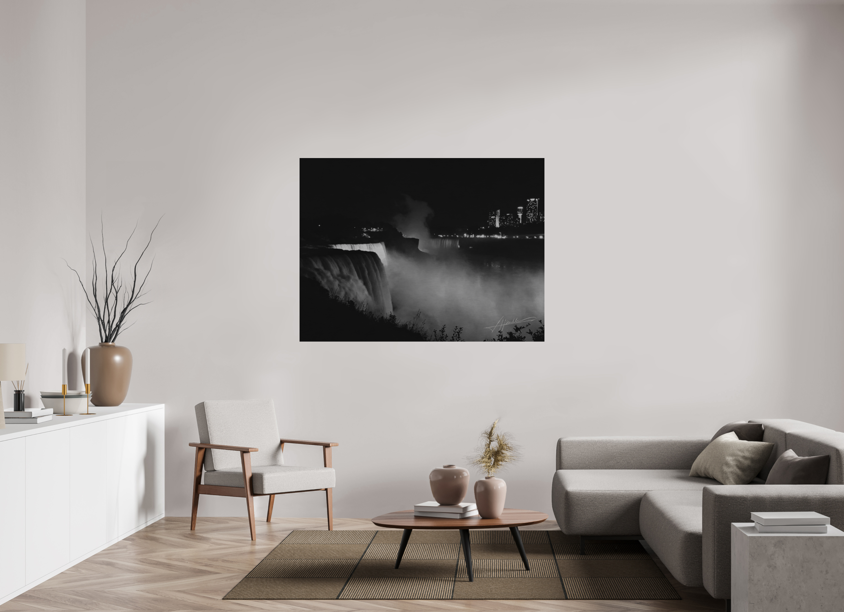60 x 45″, Direct Brushed Aluminum A Night at Niagara
