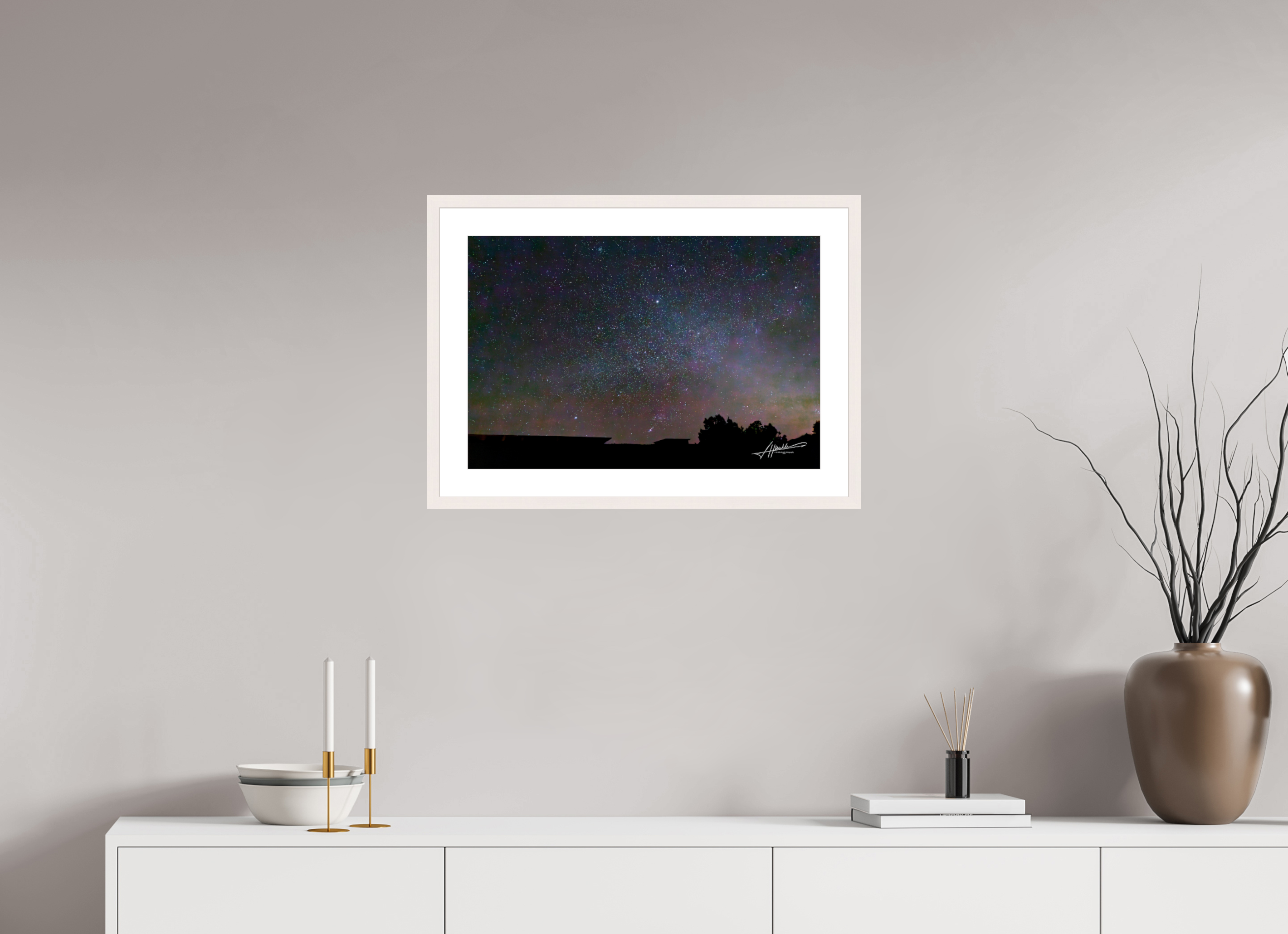 24 x 16″, Solid Wood Frame with Passe-partout Watching the Stars