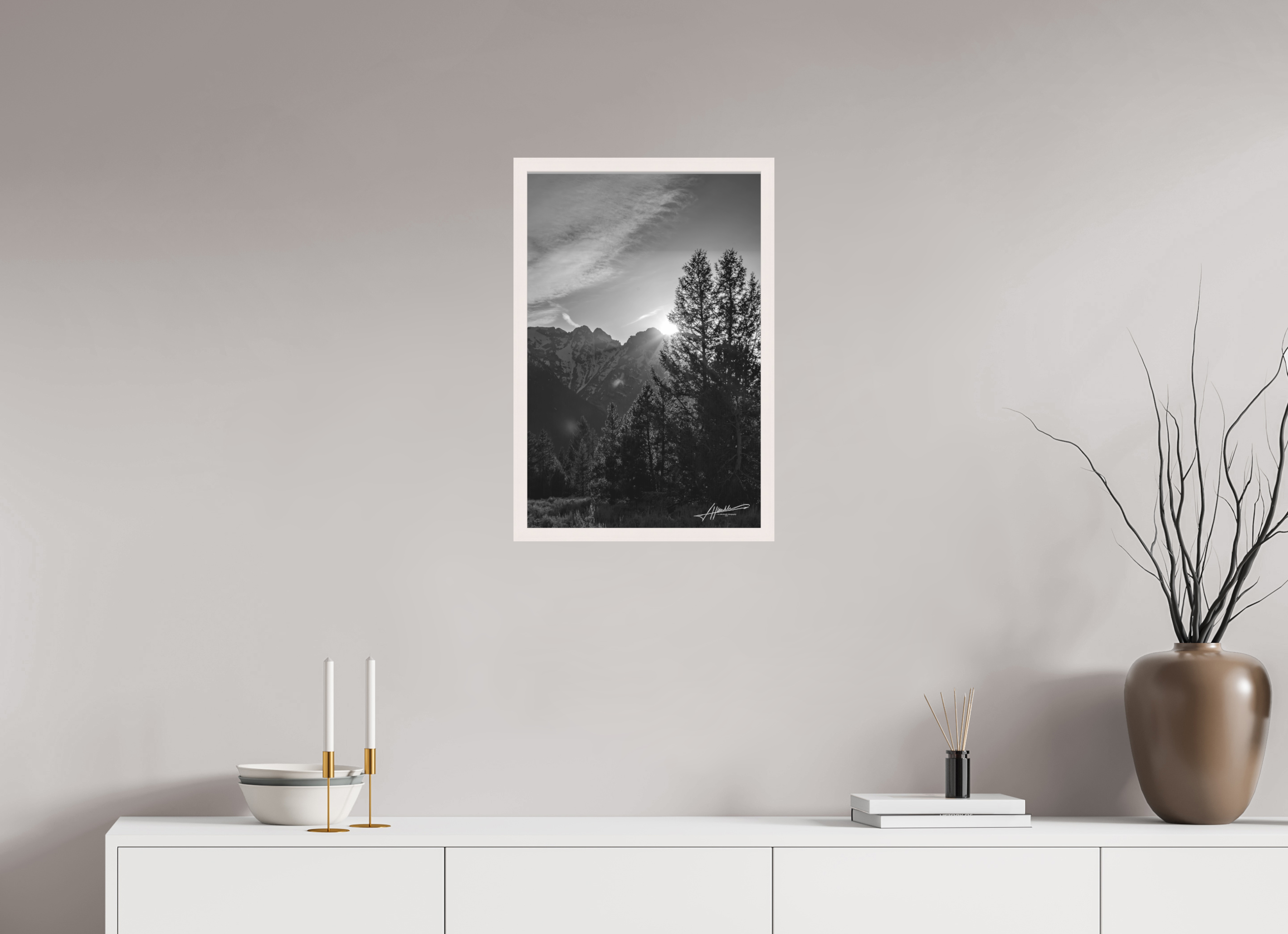 16 x 24″, Shadow Box Frame B/W Peaks