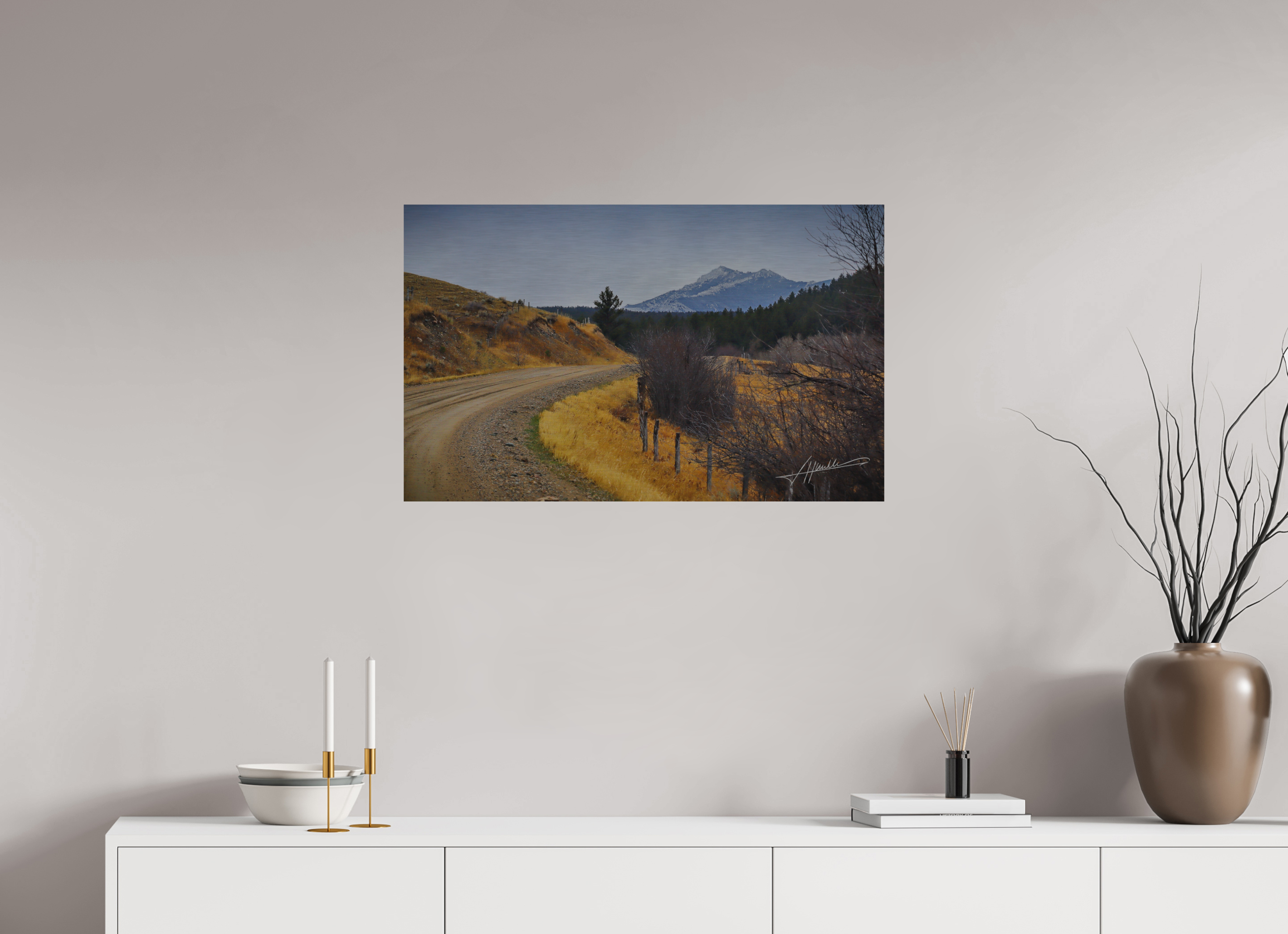 32.4 x 20″, Direct Brushed Aluminum The Road to Adventure