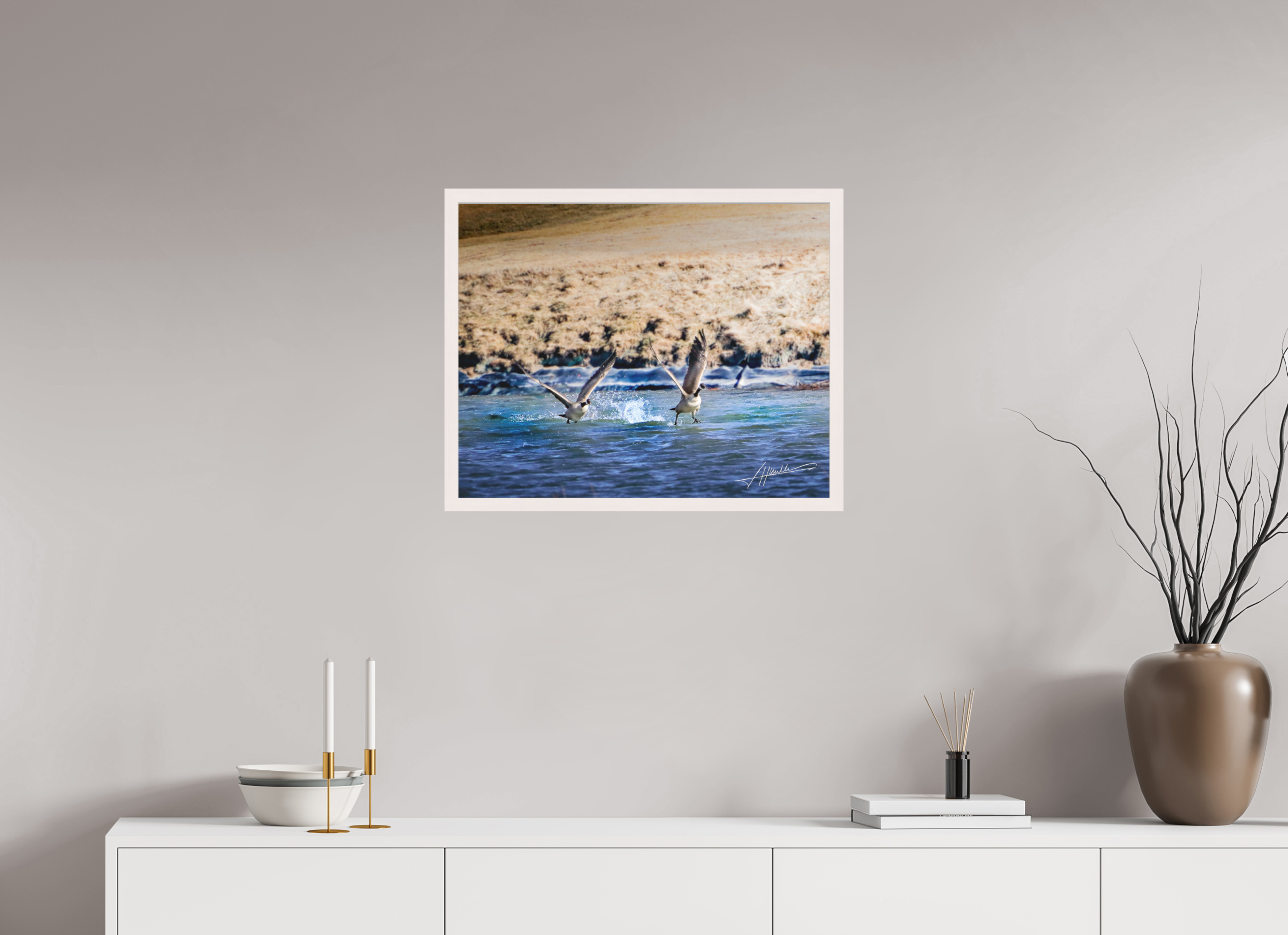 25 x 20″, Shadow Box Frame Geese Taking Flight