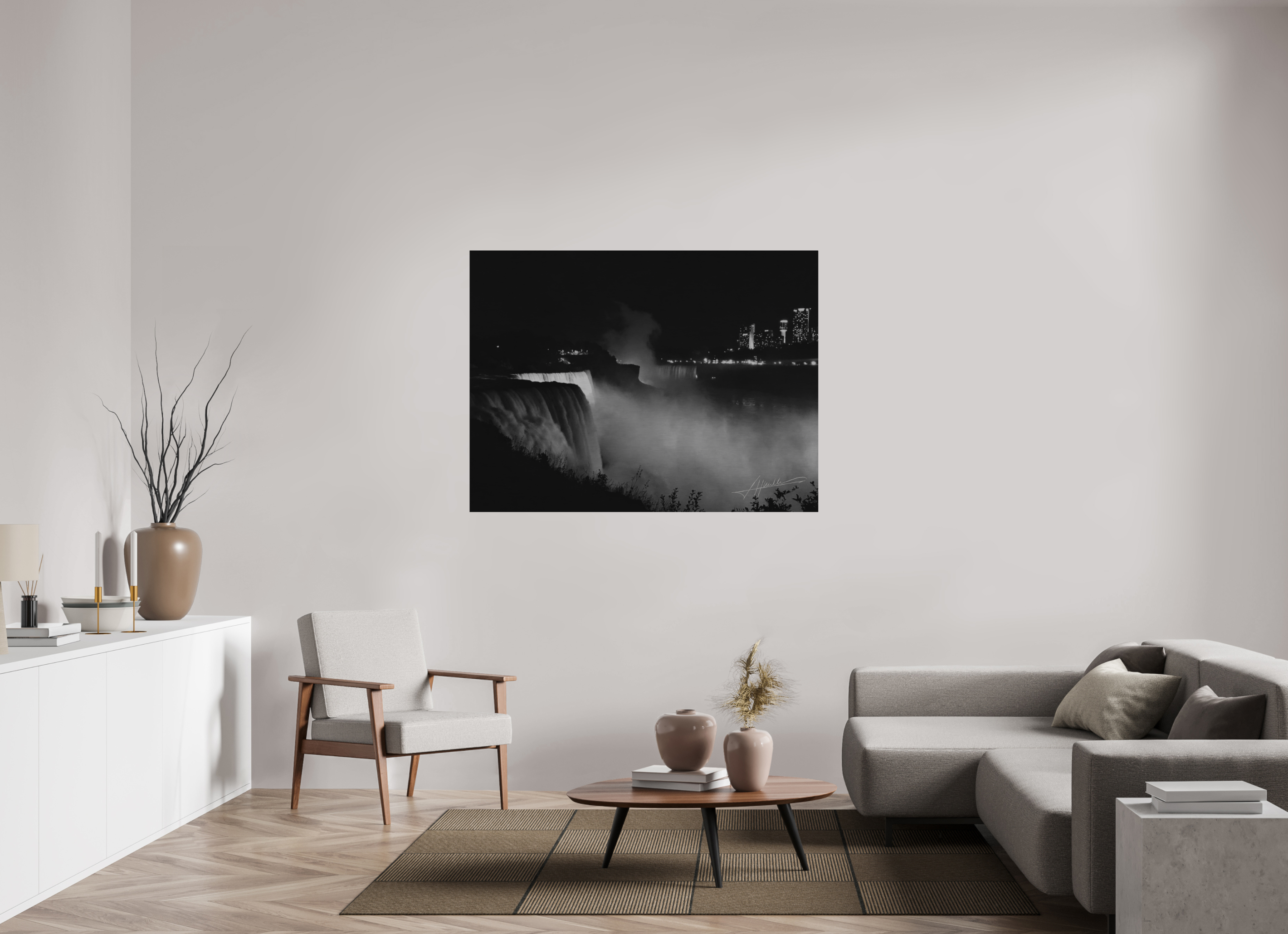 56 x 42″, Direct Brushed Aluminum A Night at Niagara