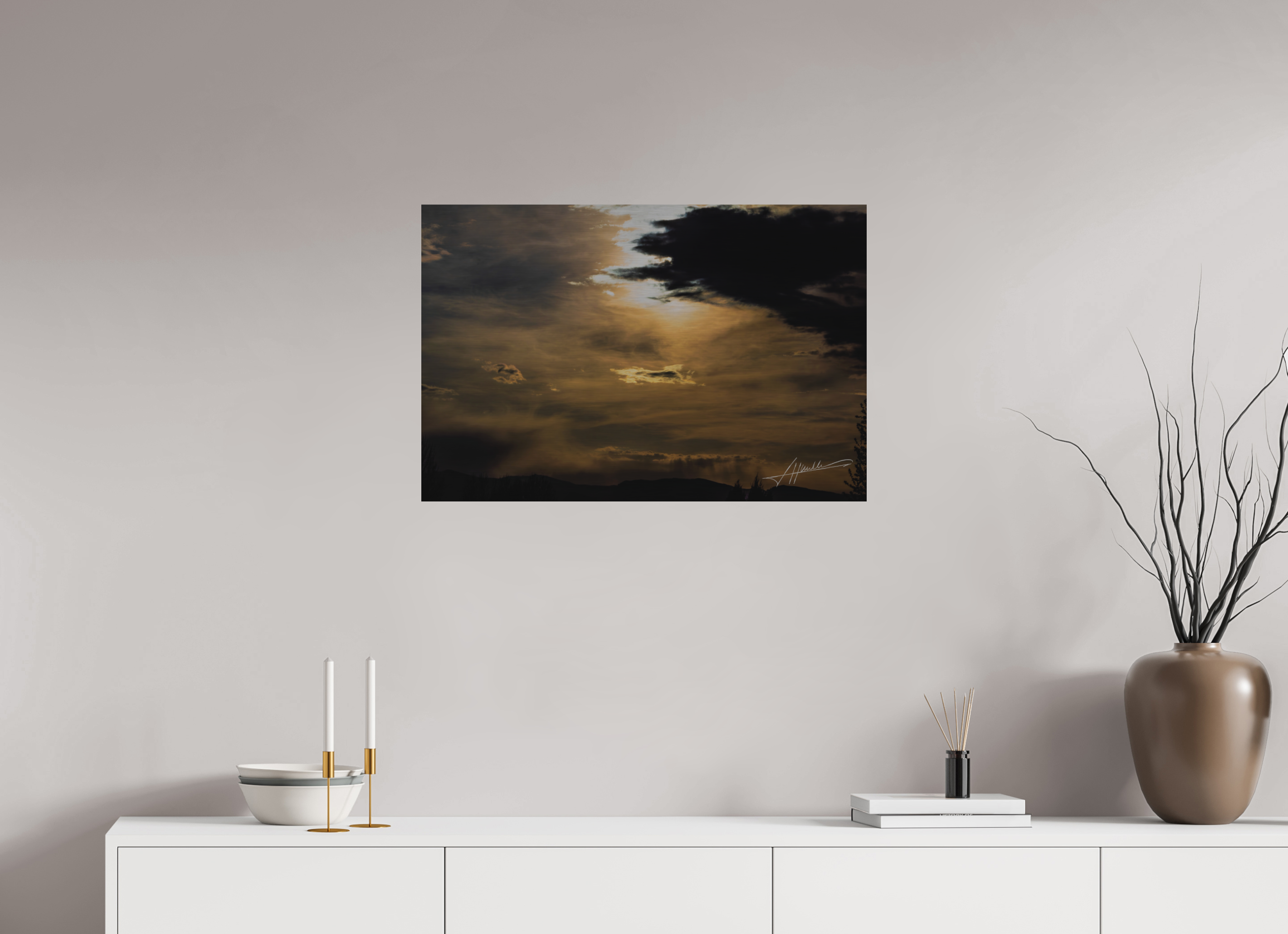 30 x 20″, Direct Brushed Aluminum Silver Lining
