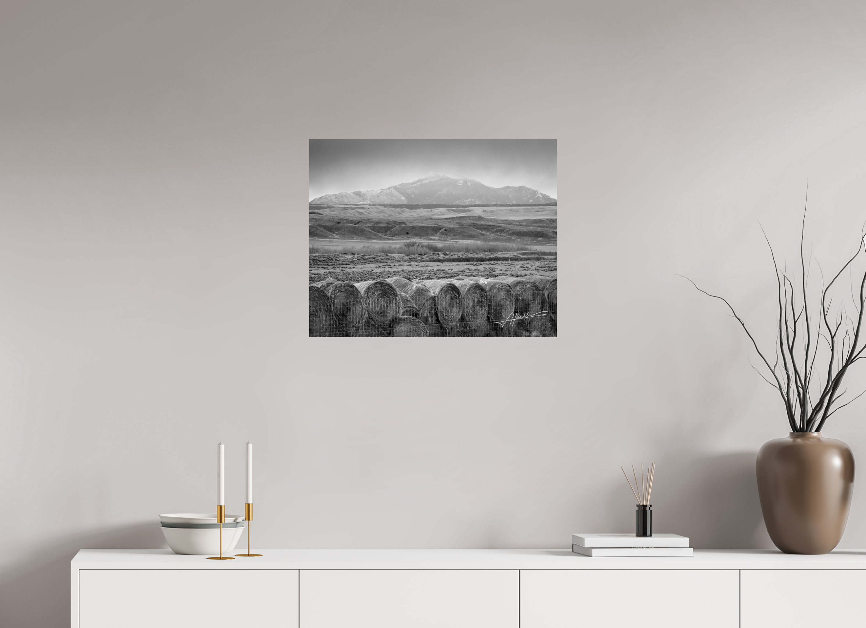 25 x 20″, Photo Print On Ilford Baryta Paper Hay Bales on the Prairie