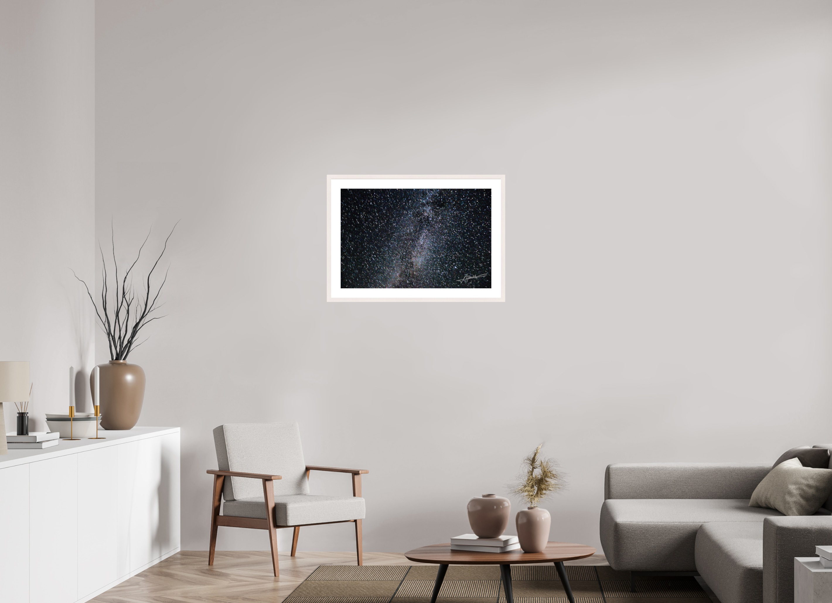 30 x 20″, Solid Wood Frame with Passe-partout Milky Way Galaxy