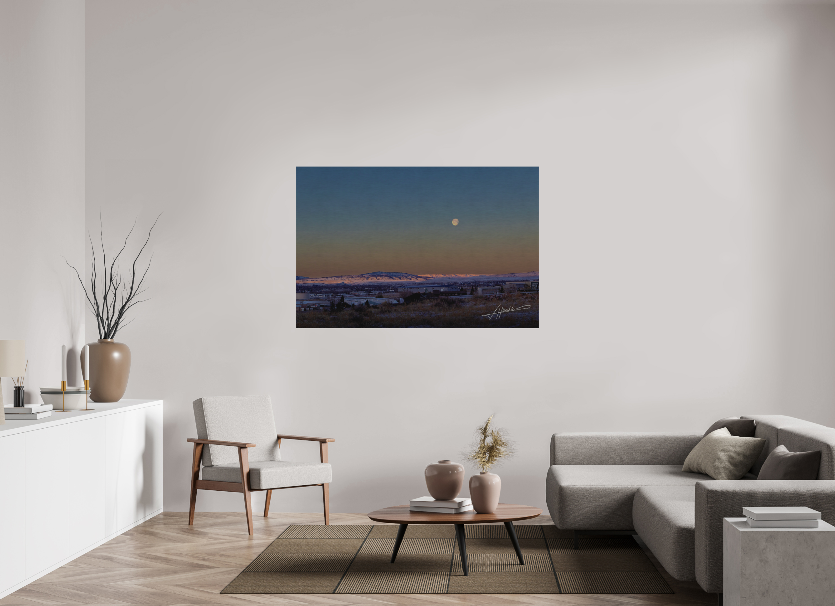 60 x 40″, Direct Brushed Aluminum Full Moon at Sunrise