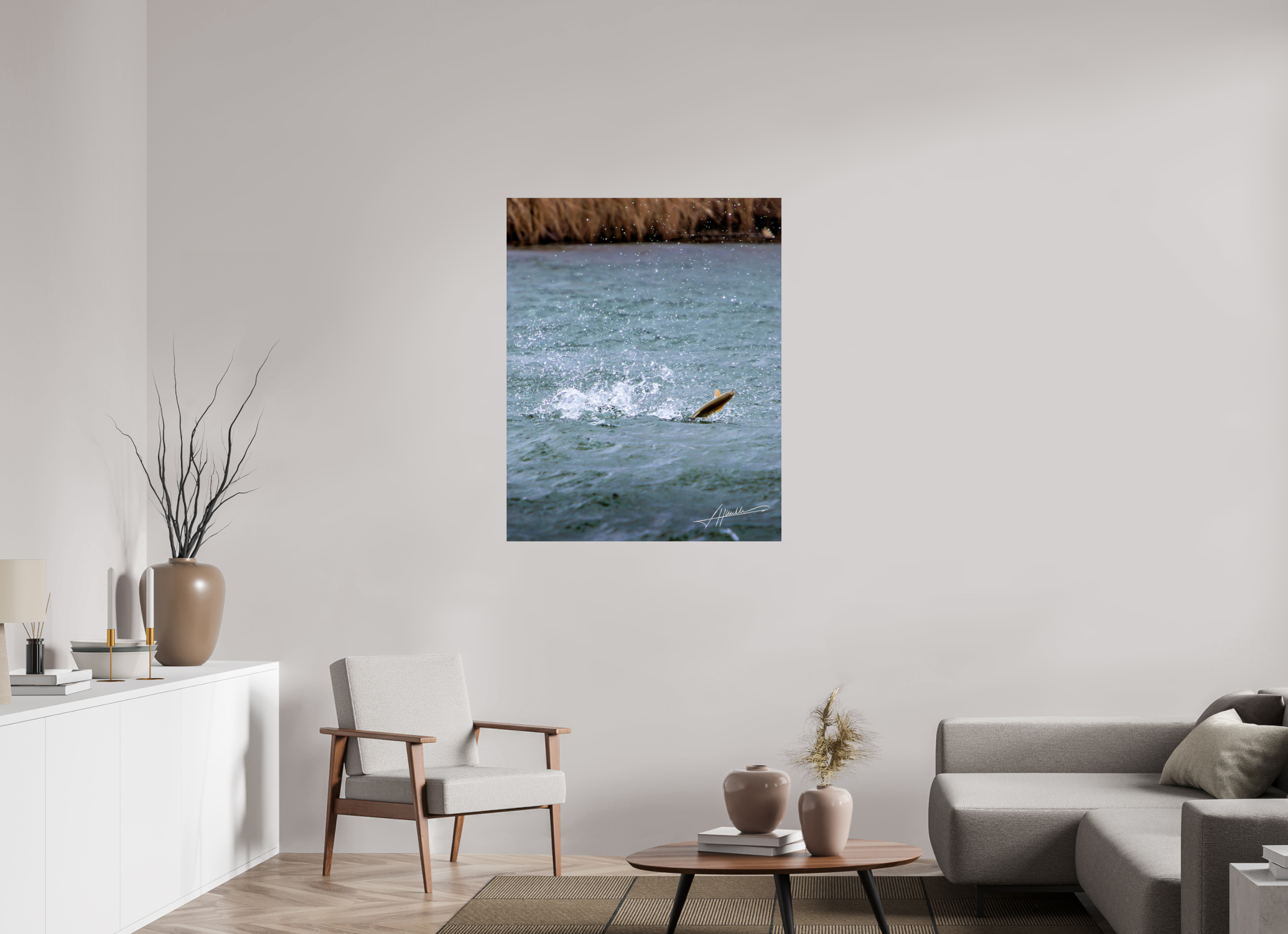 35 x 43.7″, ChromaLuxe HD Metal Jumping Rainbow Trout