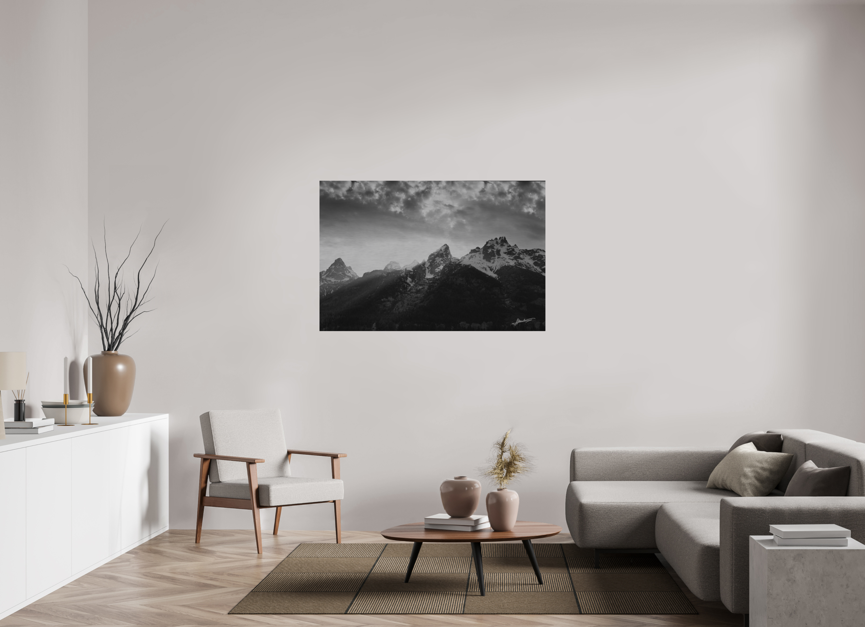 54 x 36″, Direct Brushed Aluminum Nostalgic Tetons