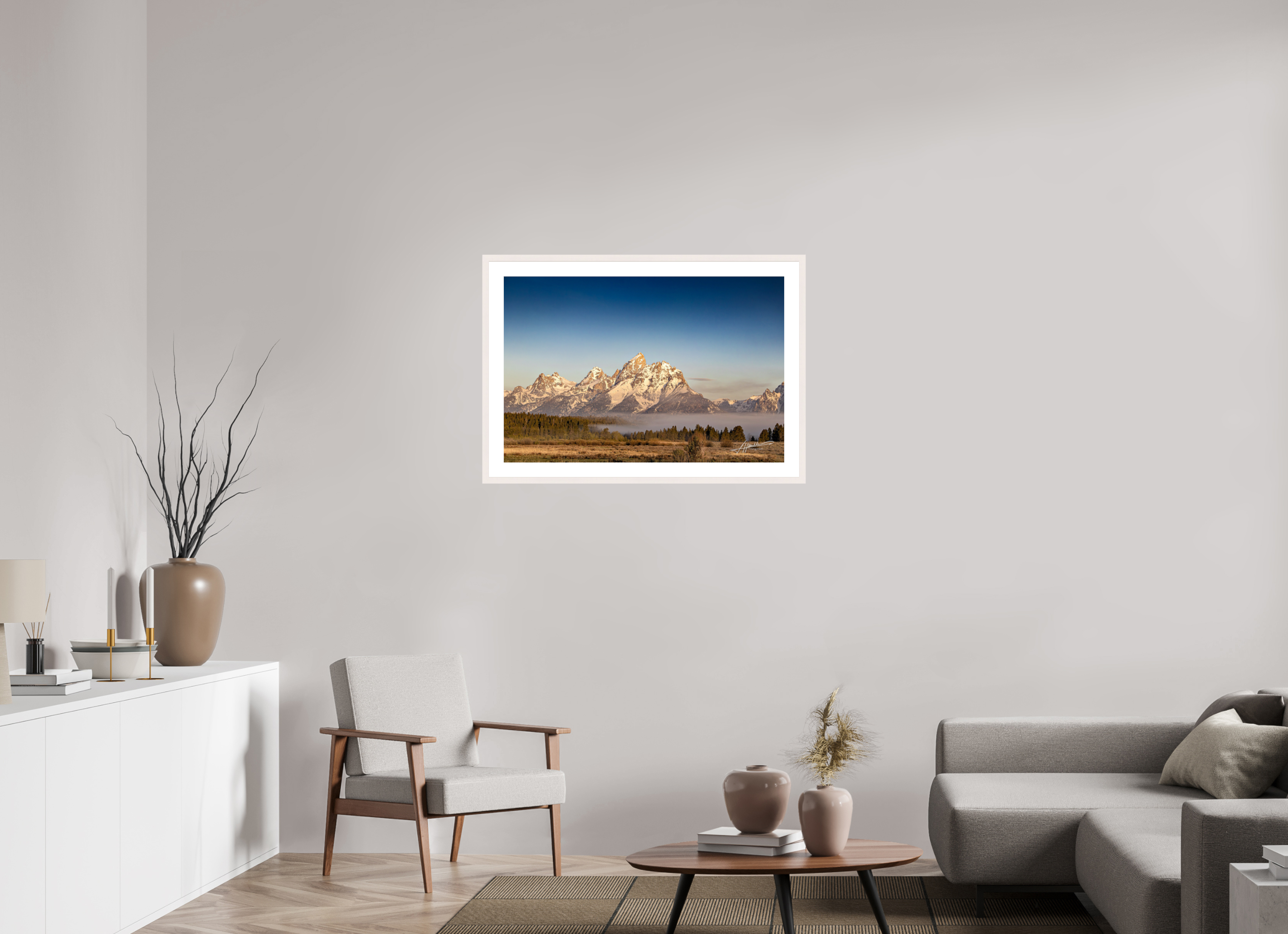 36 x 24″, Solid Wood Frame with Passe-partout Above the Fog