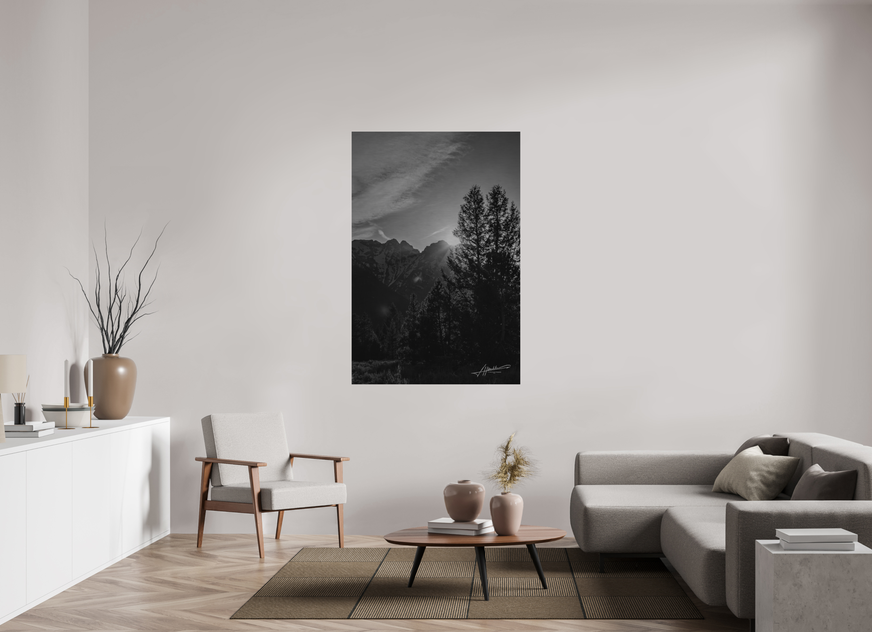 40 x 60″, Direct Brushed Aluminum B/W Peaks