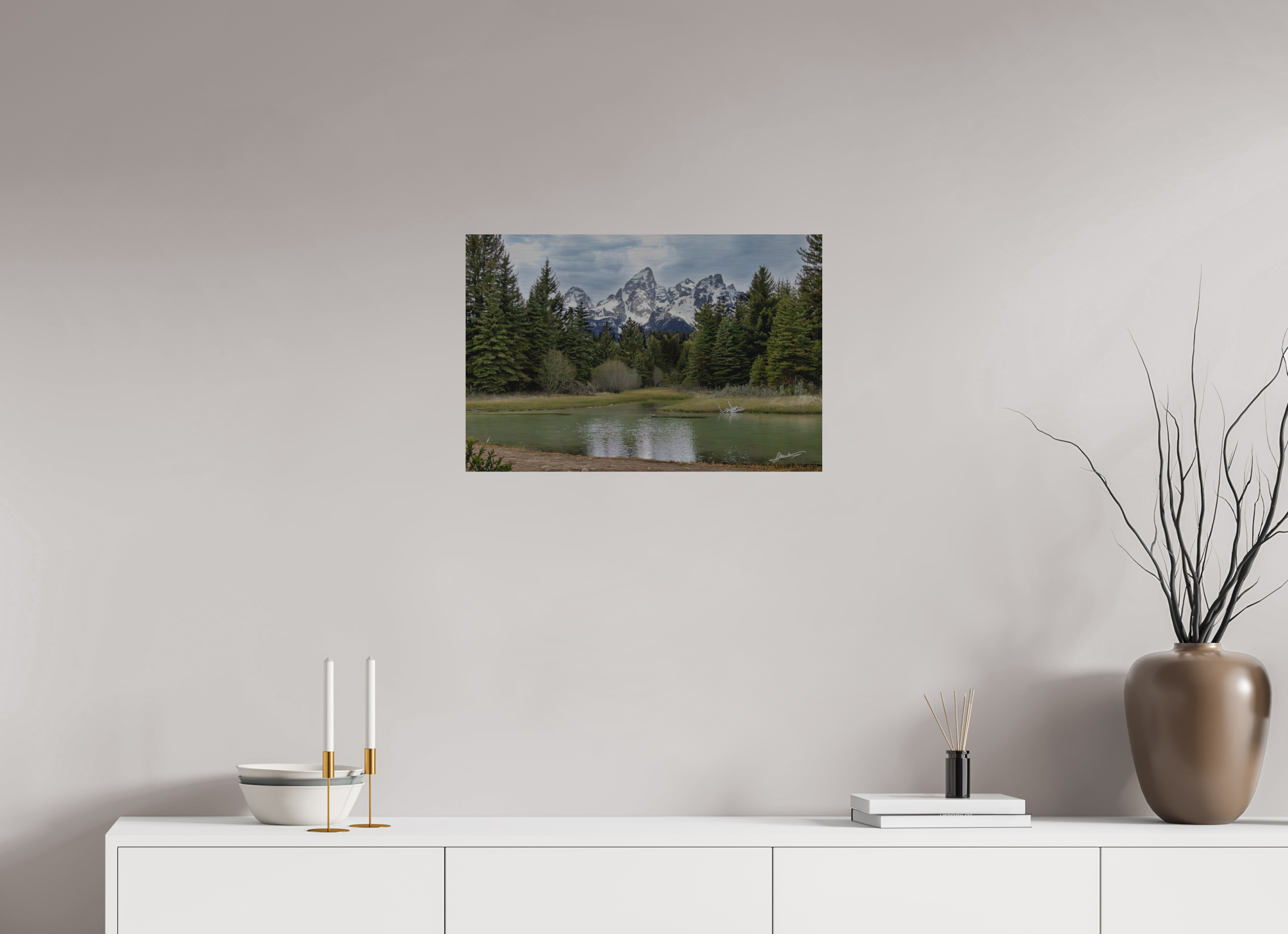 24 x 16″, Direct Brushed Aluminum Mountain Reflection