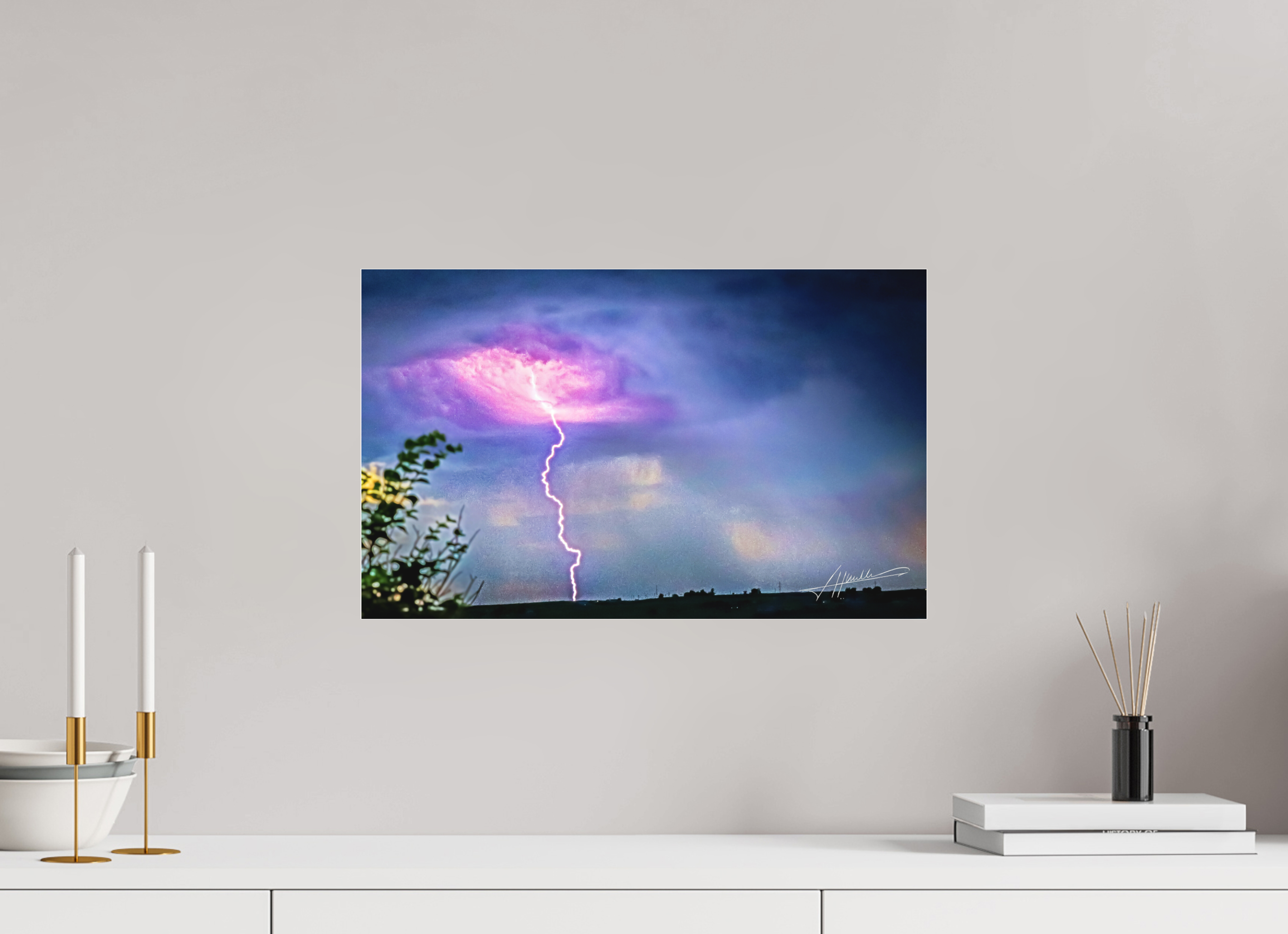 19.4 x 12″, Fine Pigment Under Acrylic Lightning Strike