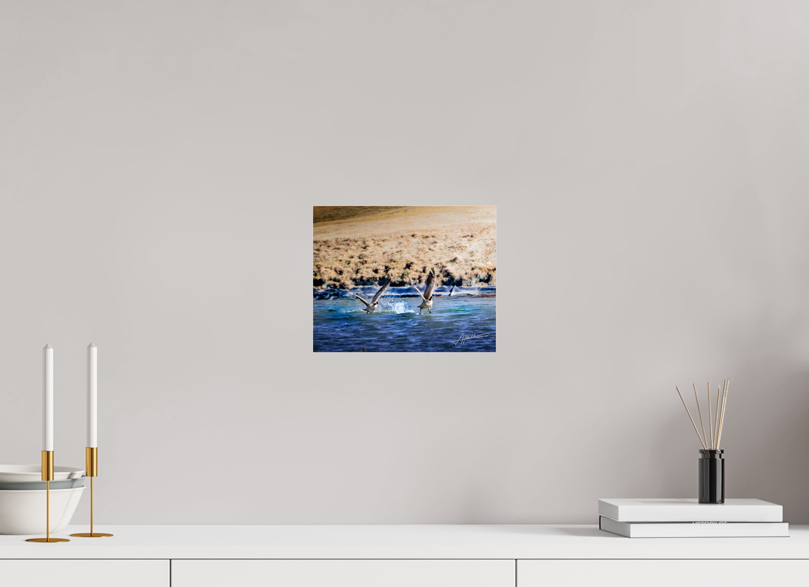 10 x 8″, Metallic Under Acrylic Geese Taking Flight