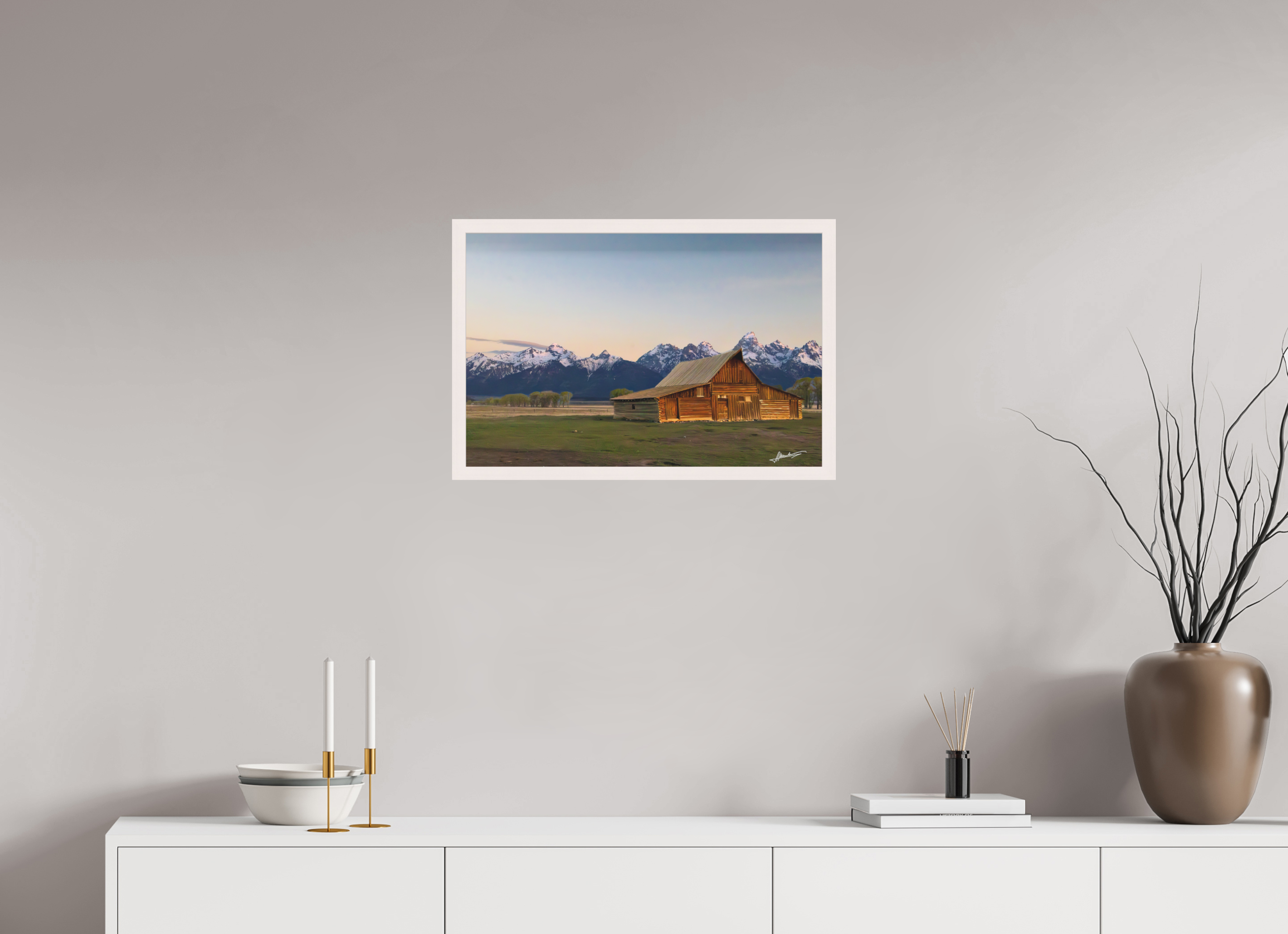 24 x 16″, Shadow Box Frame Sunrise on the T.A. Barn