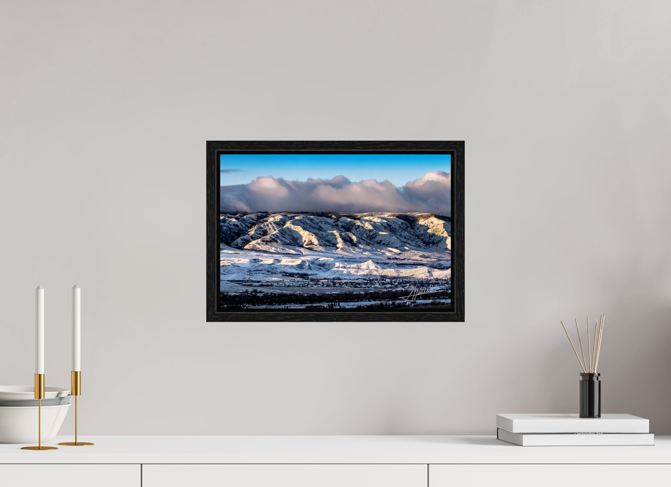 15 x 10″, Floater Frame Sunset After a Snow Storm