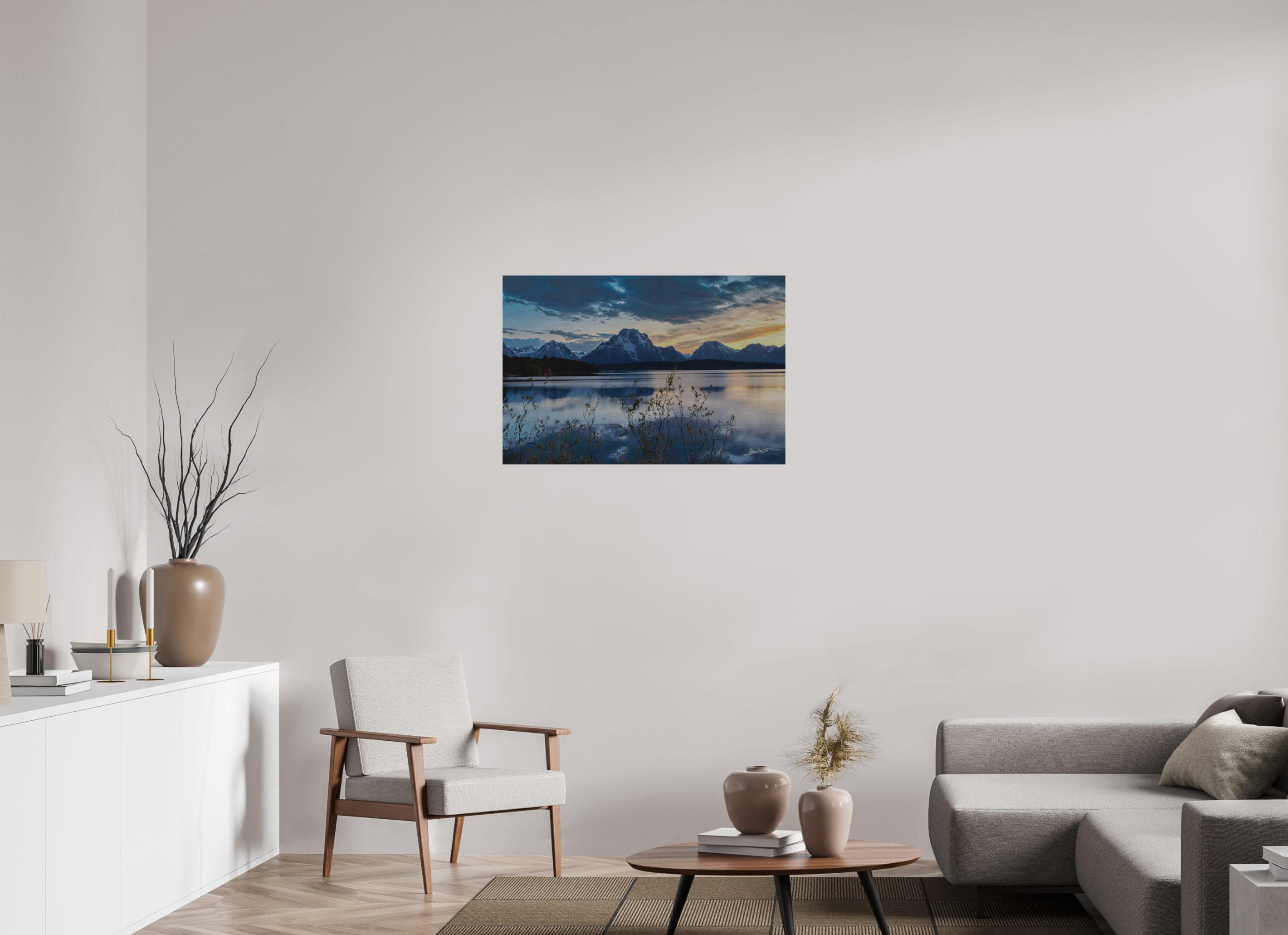 36 x 24″, Direct Brushed Aluminum Sunset on Jackson Lake