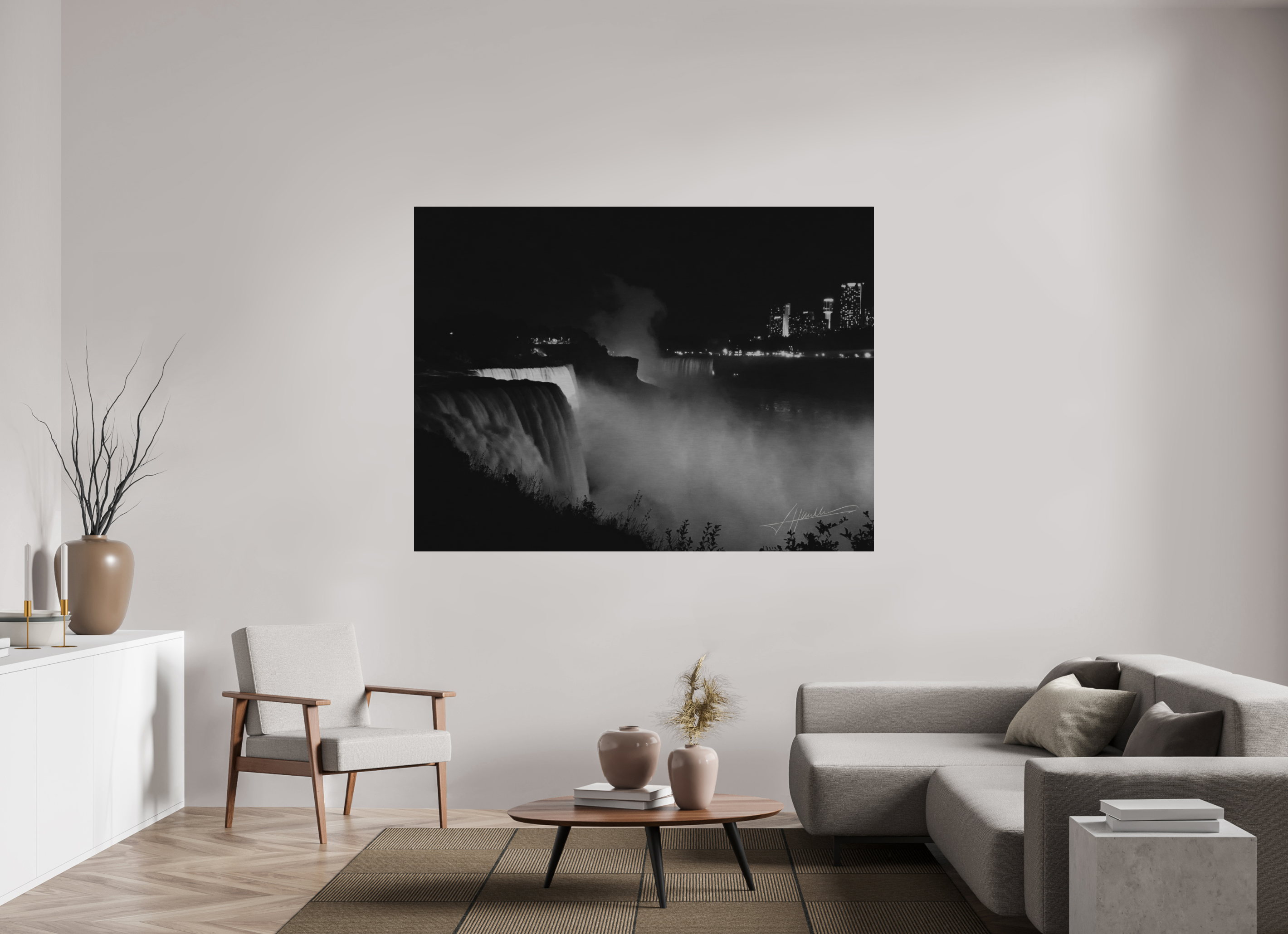 72 x 54″, Direct Brushed Aluminum A Night at Niagara