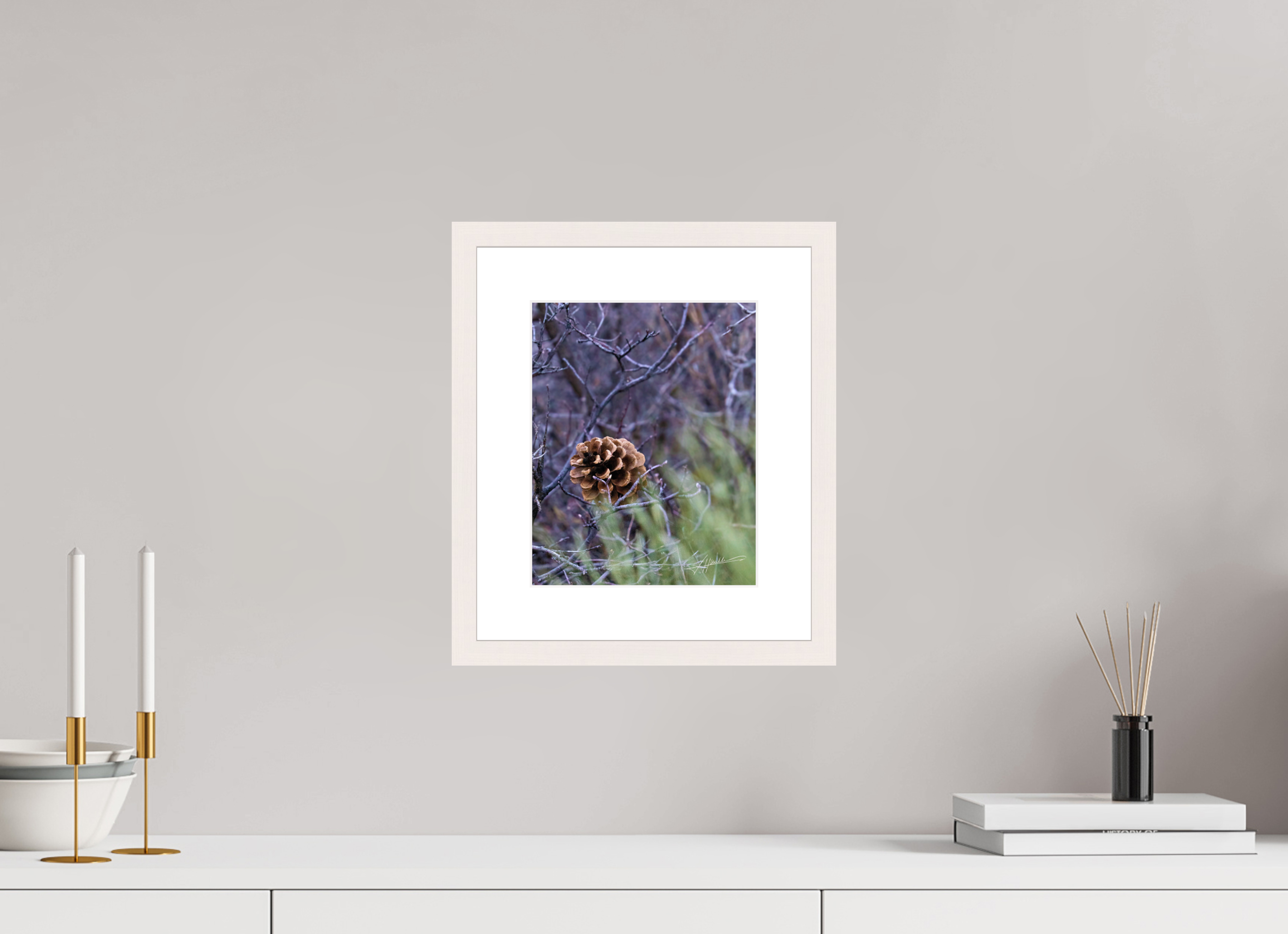 8 x 10″, Solid Wood Frame with Passe-partout Mountain Pinecone