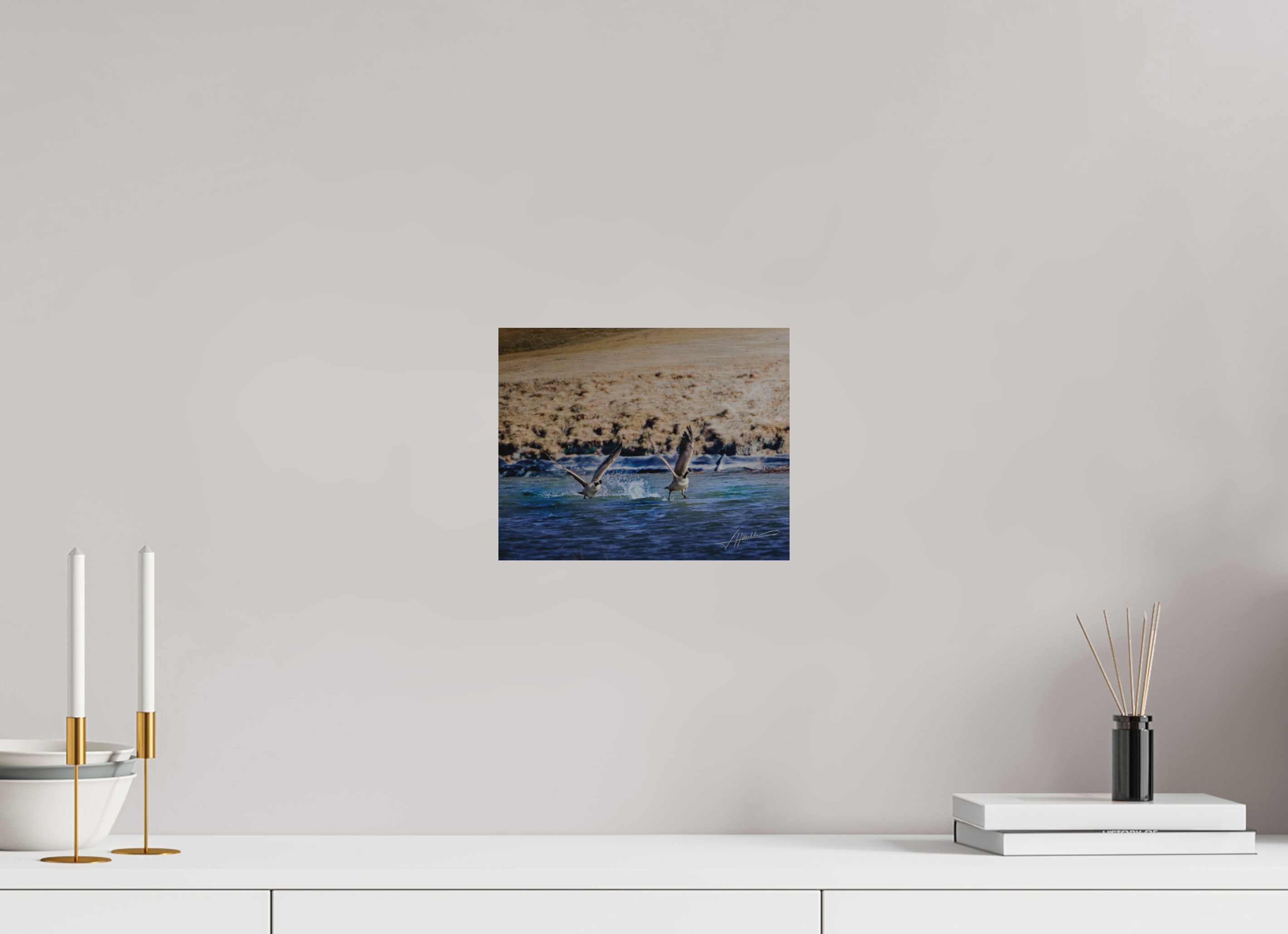 10 x 8″, Direct Brushed Aluminum Geese Taking Flight