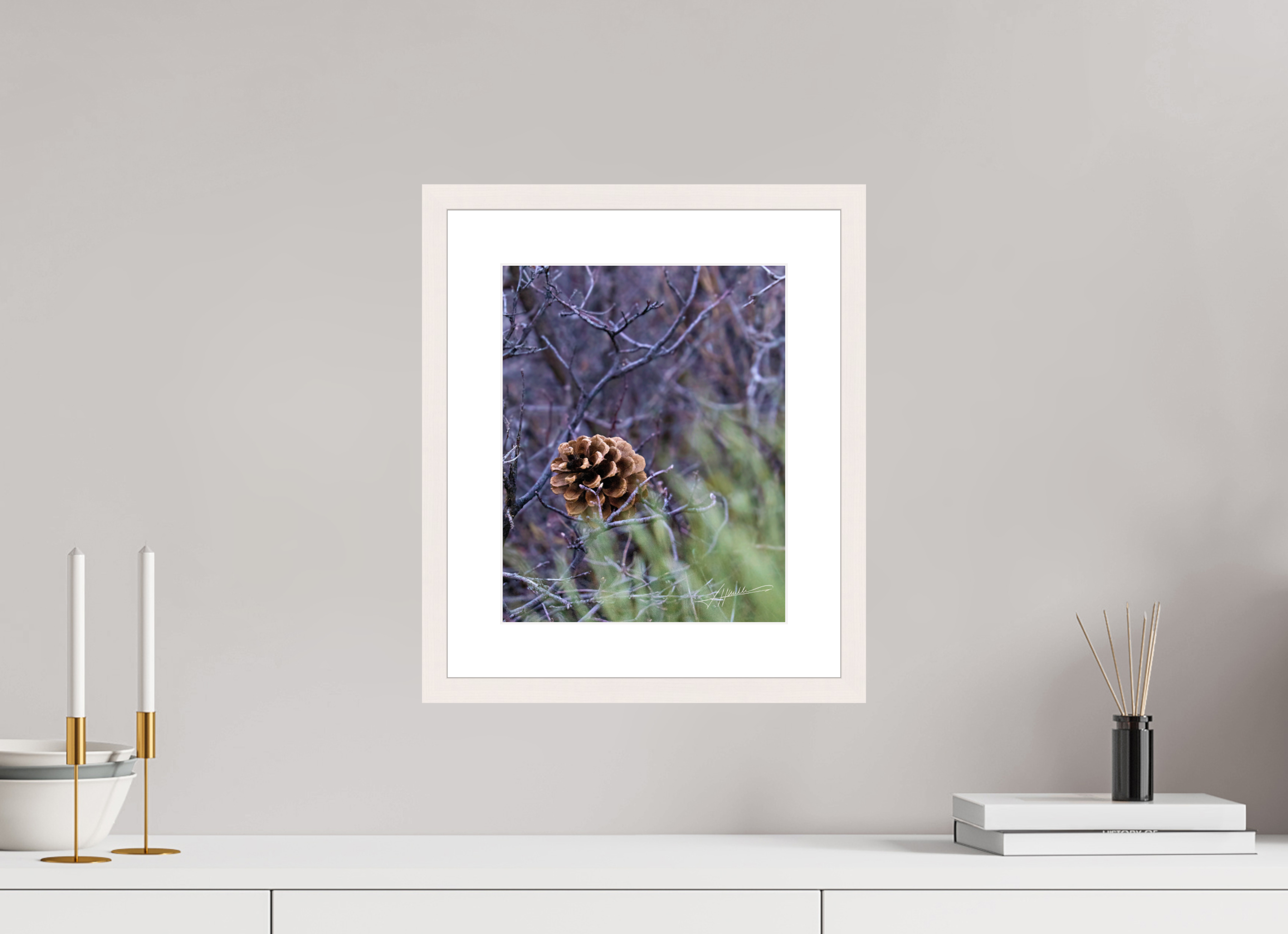 10 x 12.5″, Solid Wood Frame with Passe-partout Mountain Pinecone
