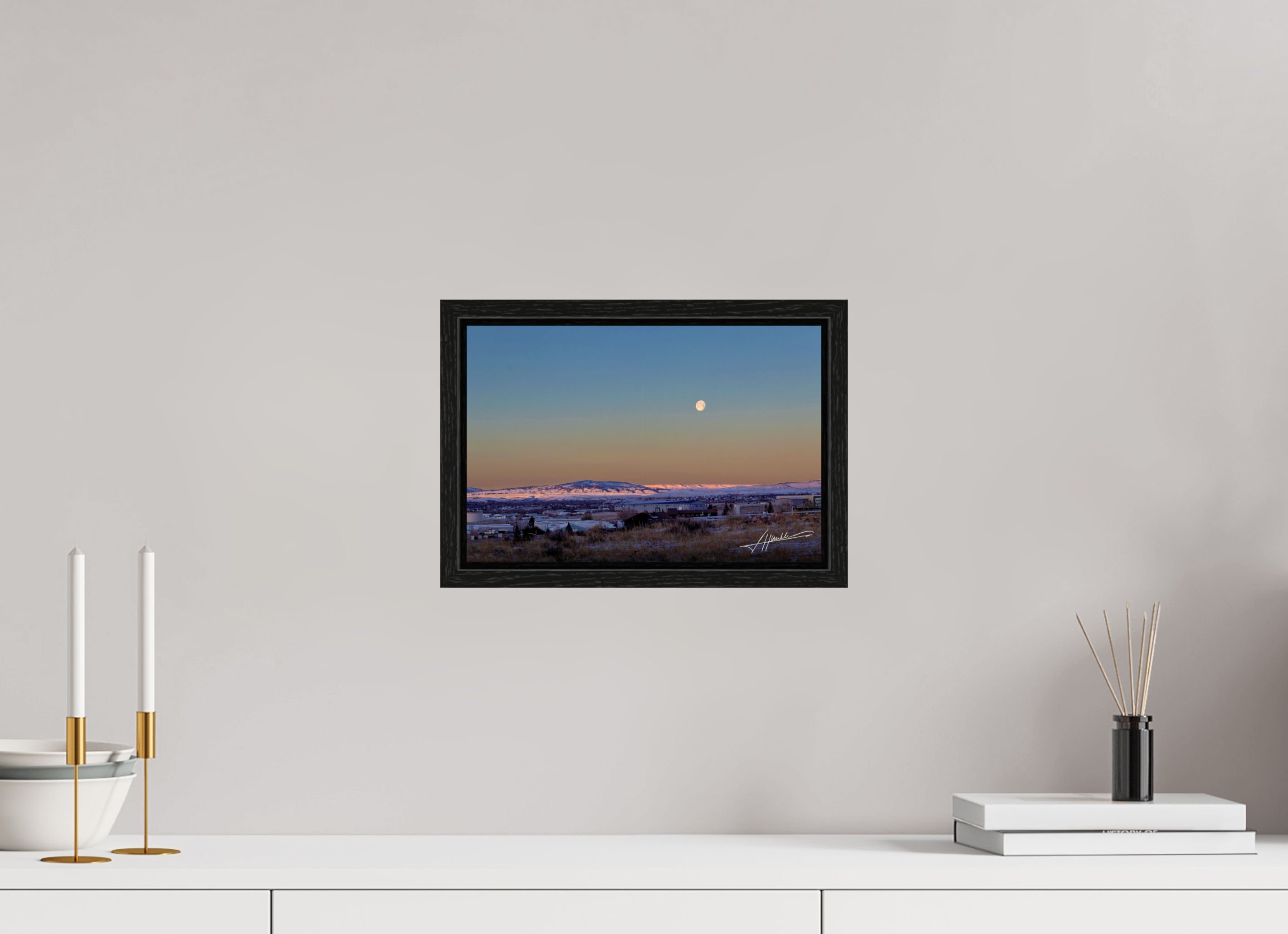 12 x 8″, Floater Frame Full Moon at Sunrise