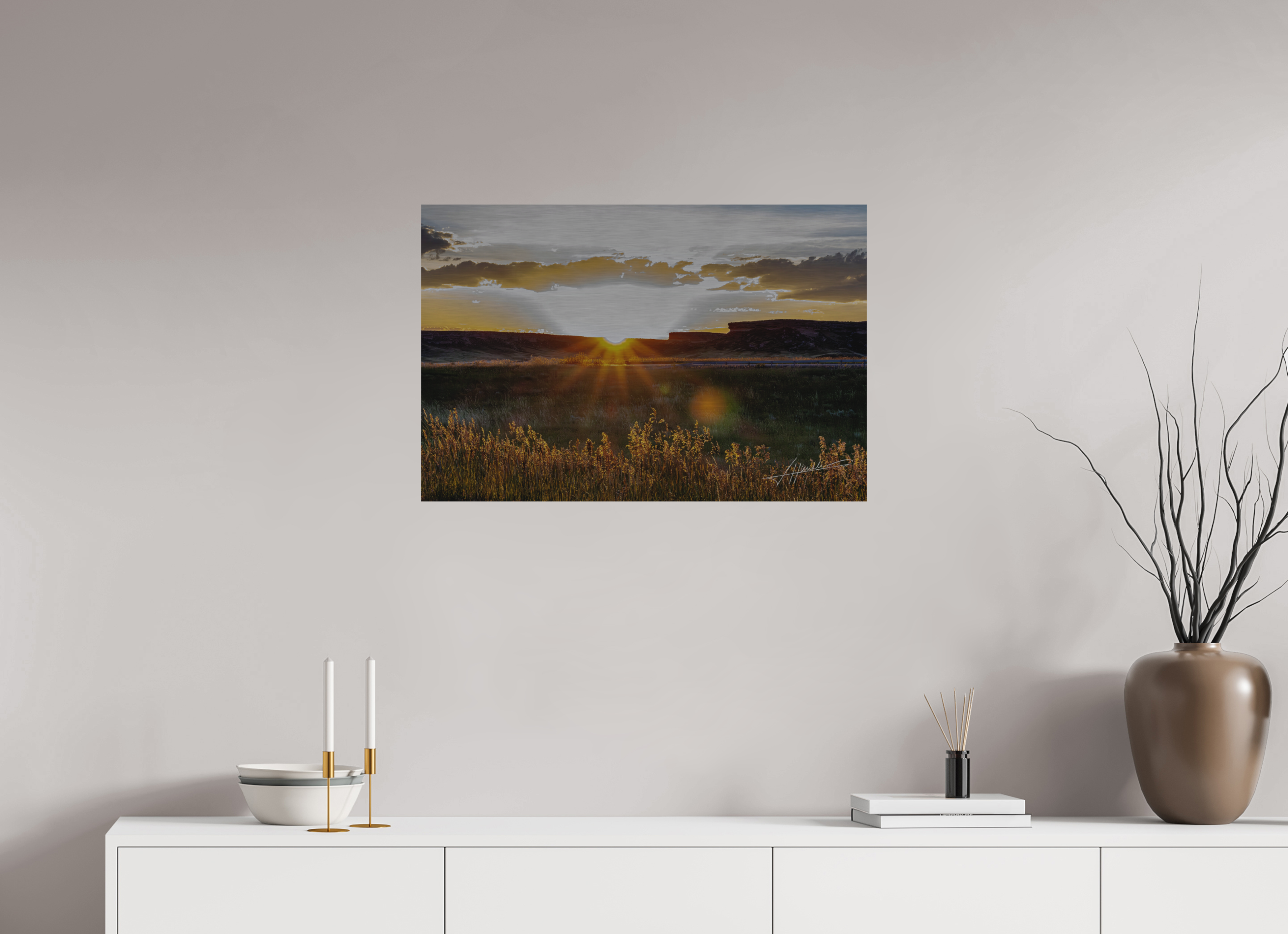 30 x 20″, Direct Brushed Aluminum Sunrise on the Planes