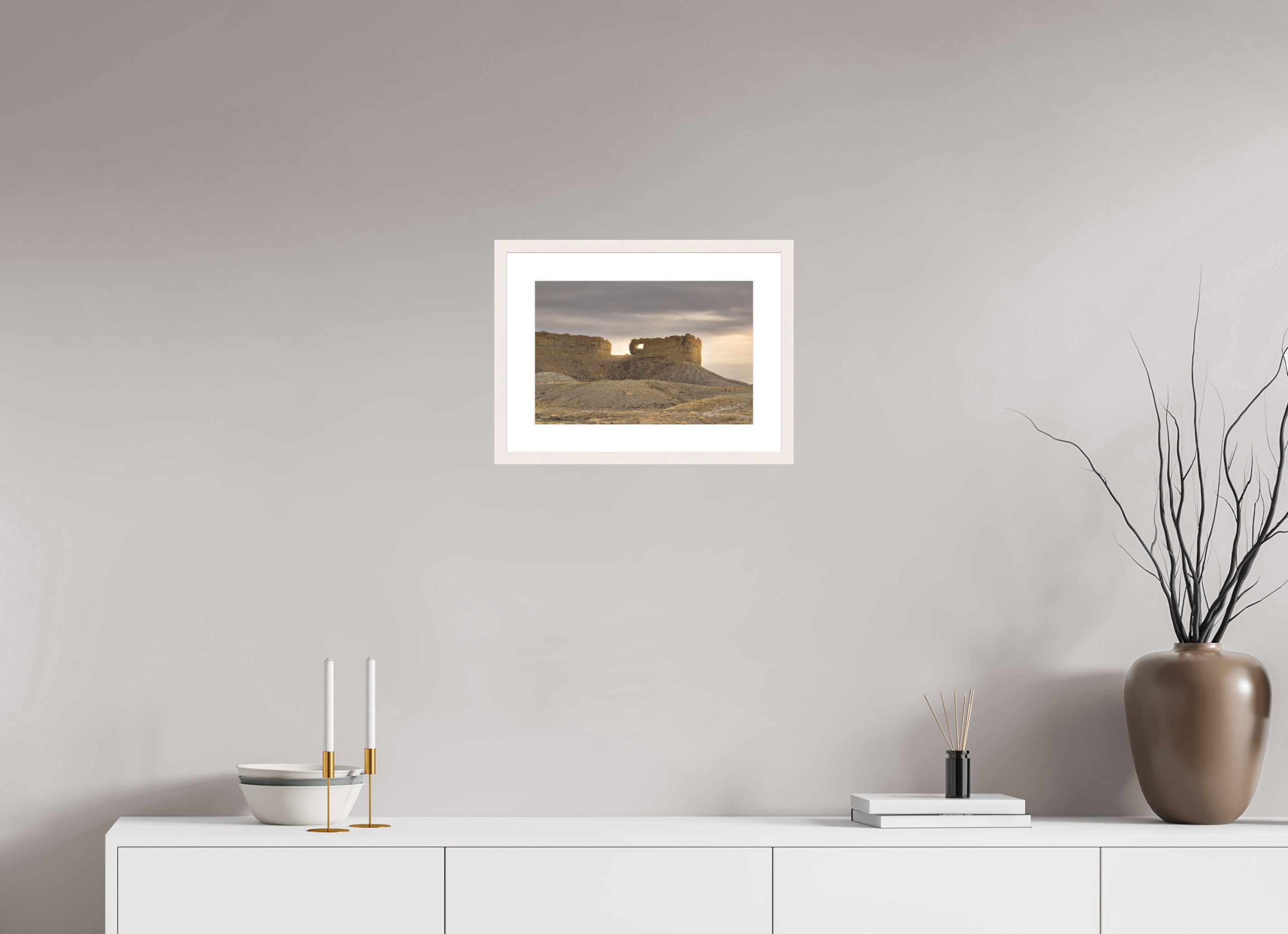 15 x 10″, Solid Wood Frame with Passe-partout Sun on the Buttes