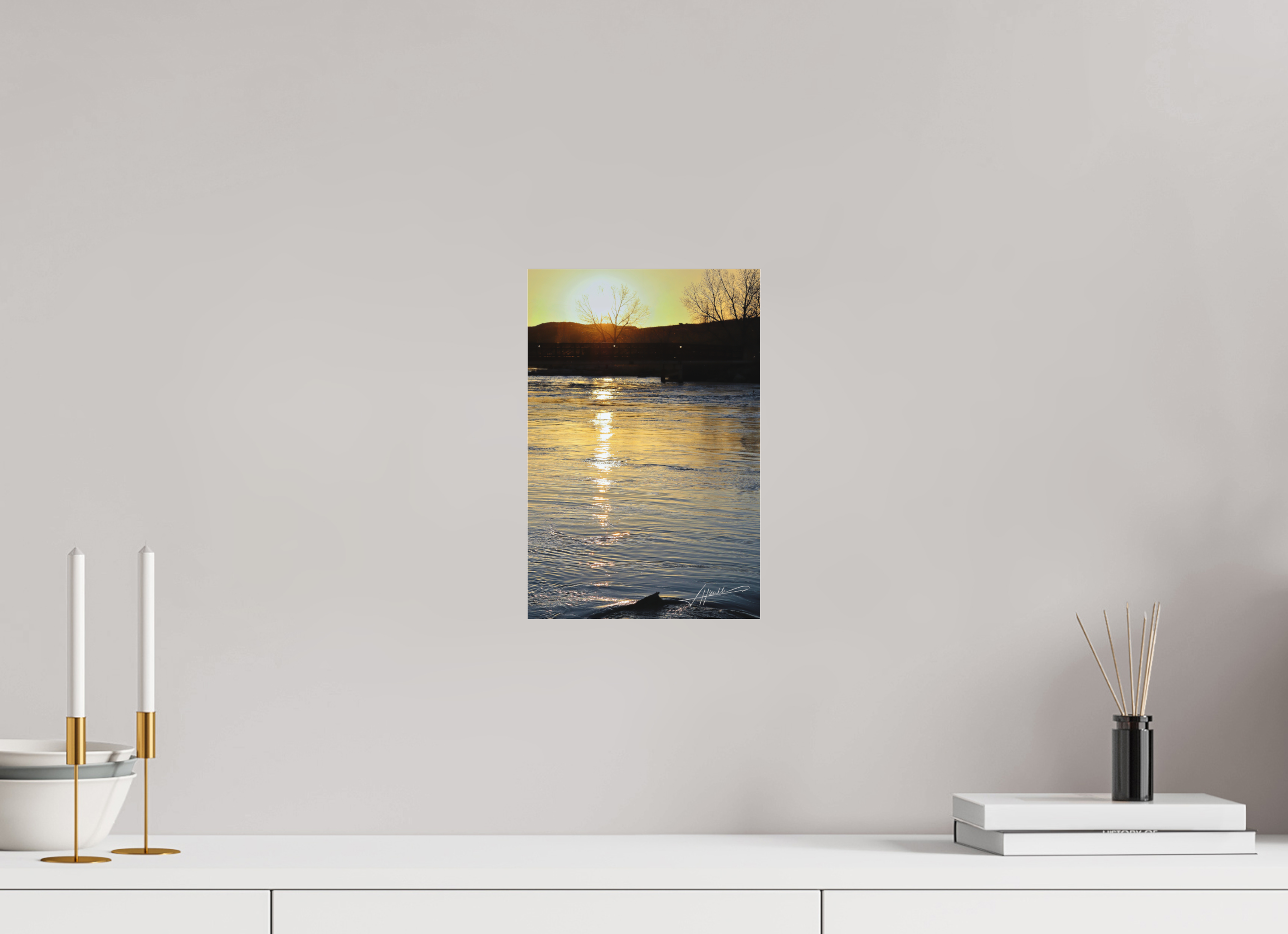 8 x 12″, Fine Pigment Under Acrylic Sunset on the River