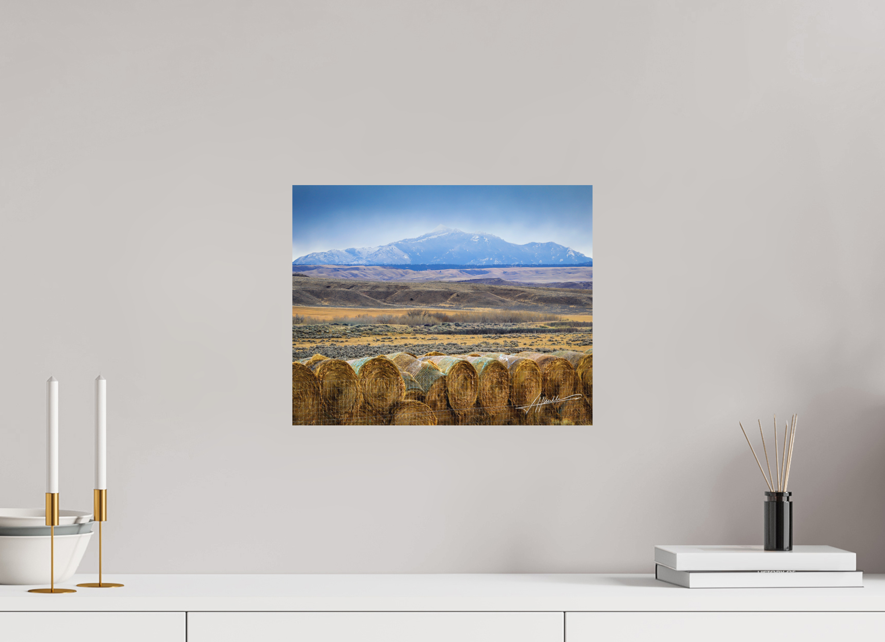 15 x 12″, Metal Dibond Hay Bales on the Prairie