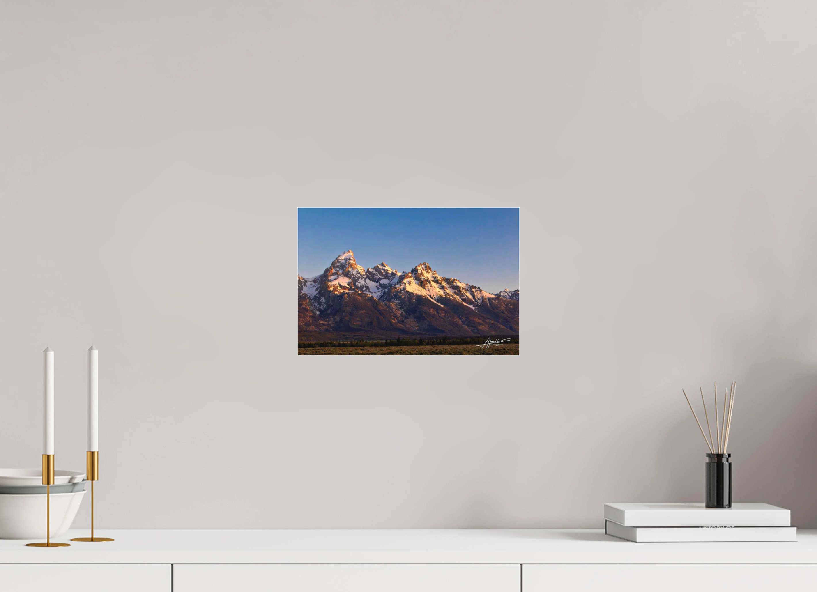 12 x 8″, Fine Pigment Under Acrylic Sunrising on the Tetons