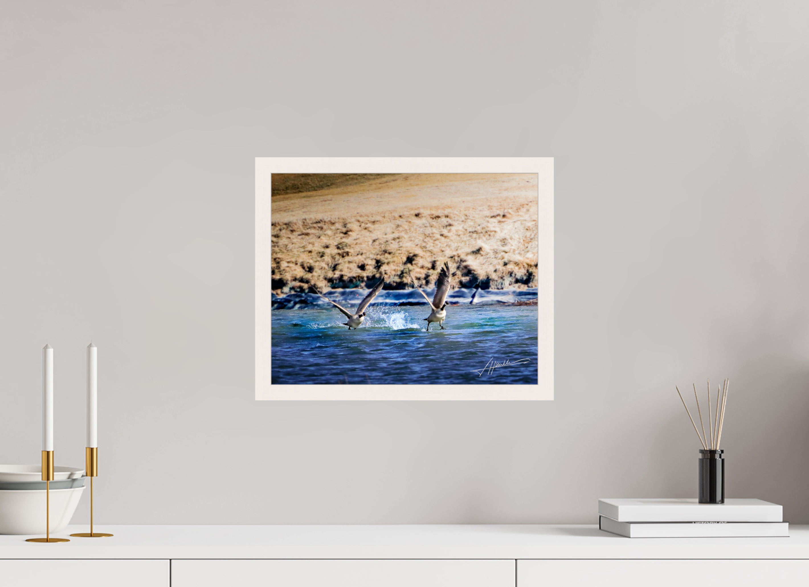15 x 12″, Gallery Frame Geese Taking Flight