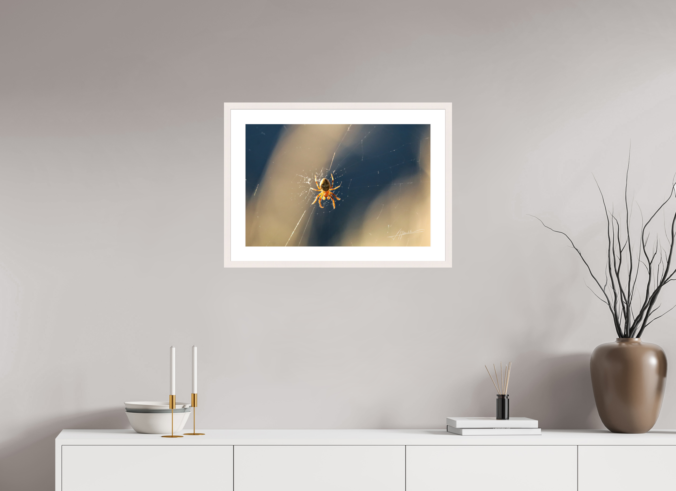 24 x 16″, Solid Wood Frame with Passe-partout Tattered Web