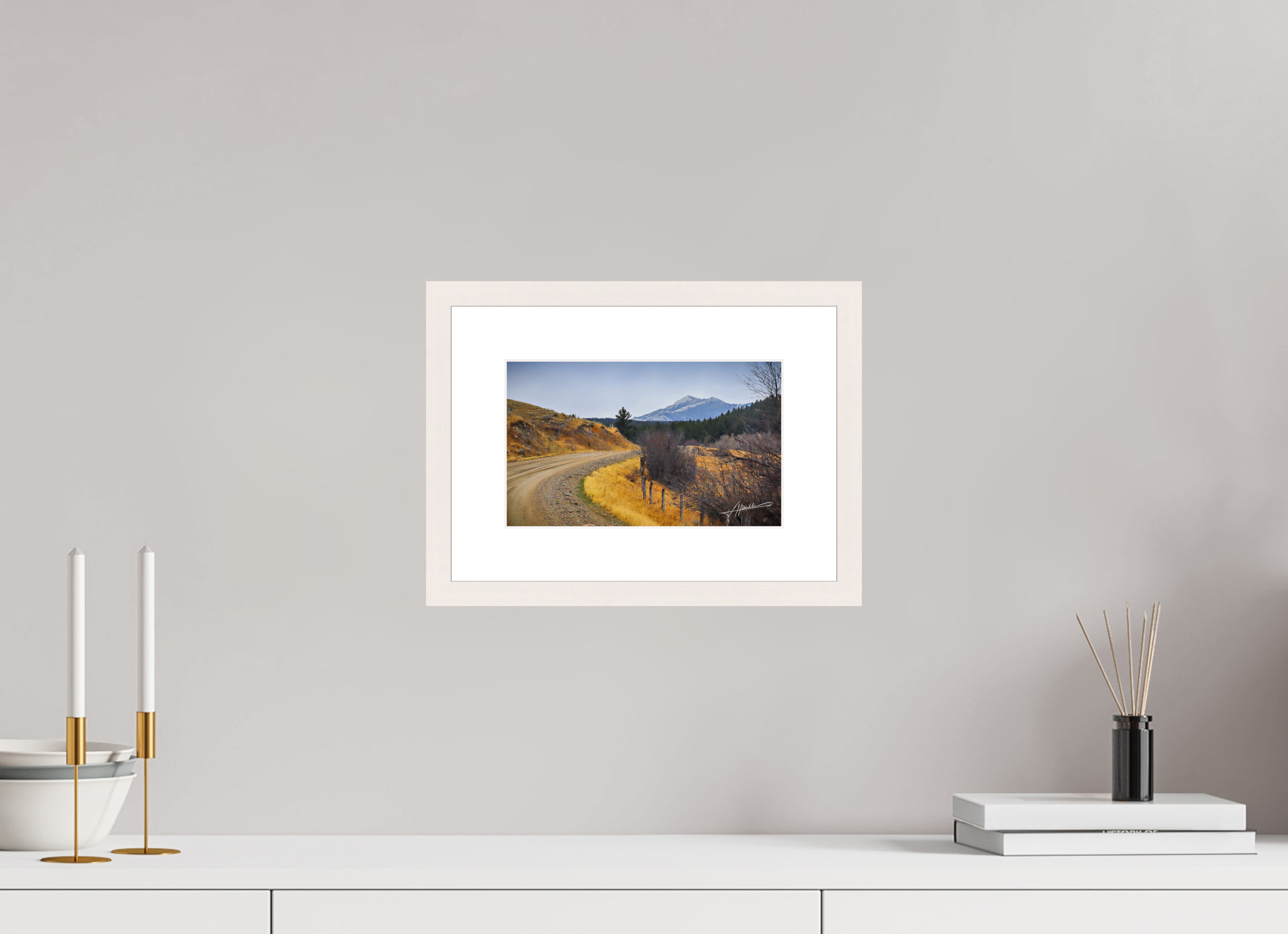 9.7 x 6″, Solid Wood Frame with Passe-partout The Road to Adventure