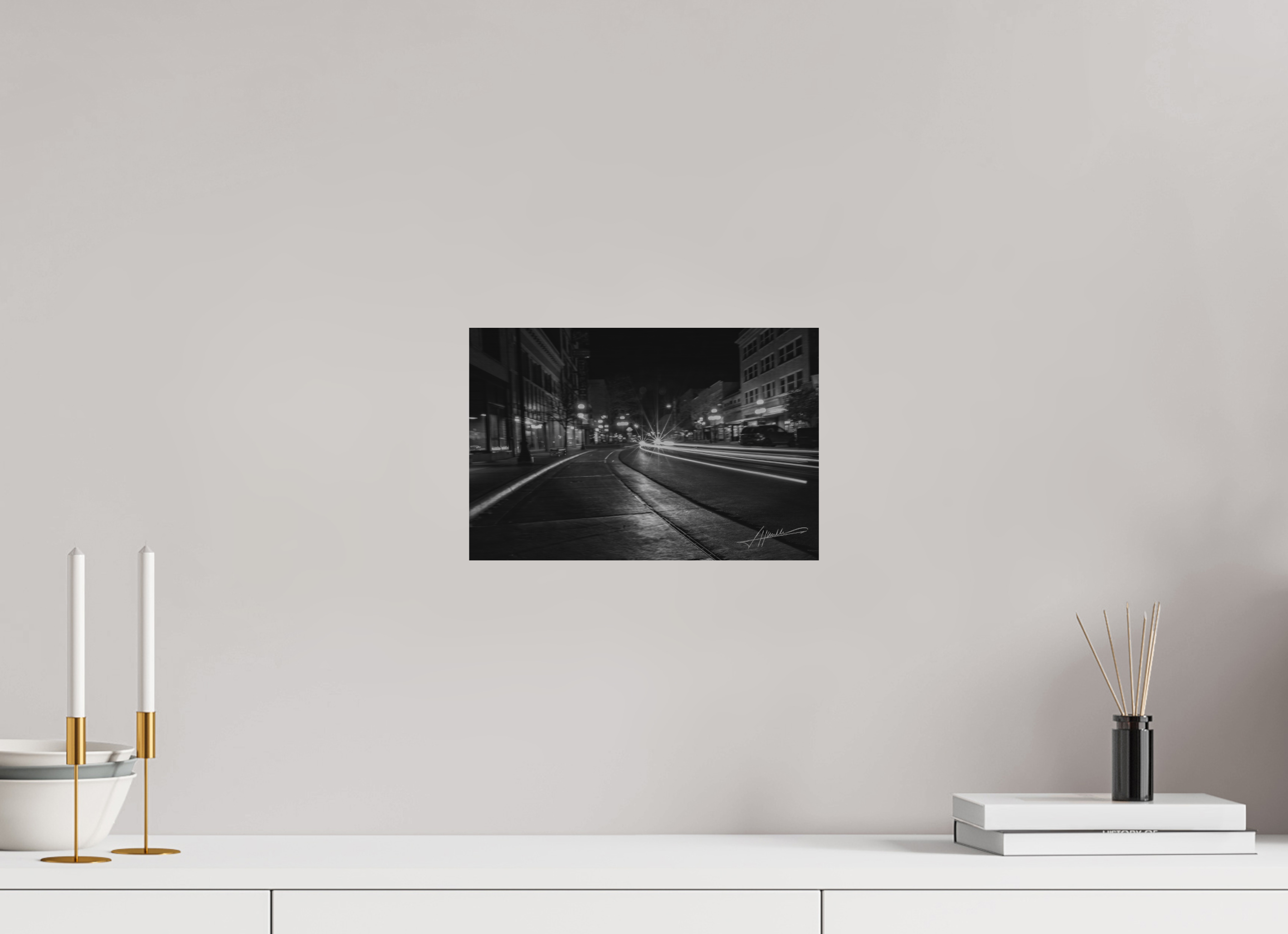 12 x 8″, Direct Brushed Aluminum A Street at Night