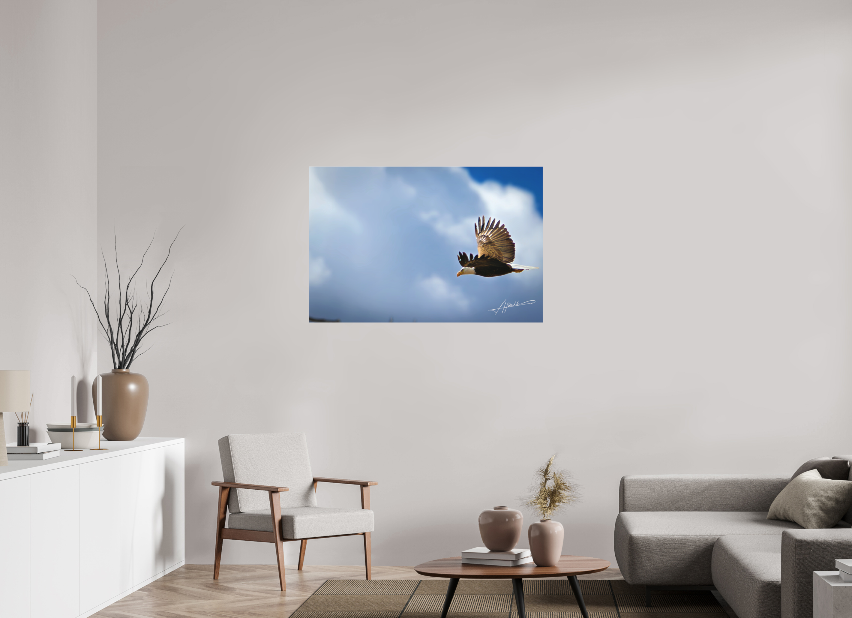 45 x 30″, Fine Pigment Under Acrylic Bald Eagle Flying