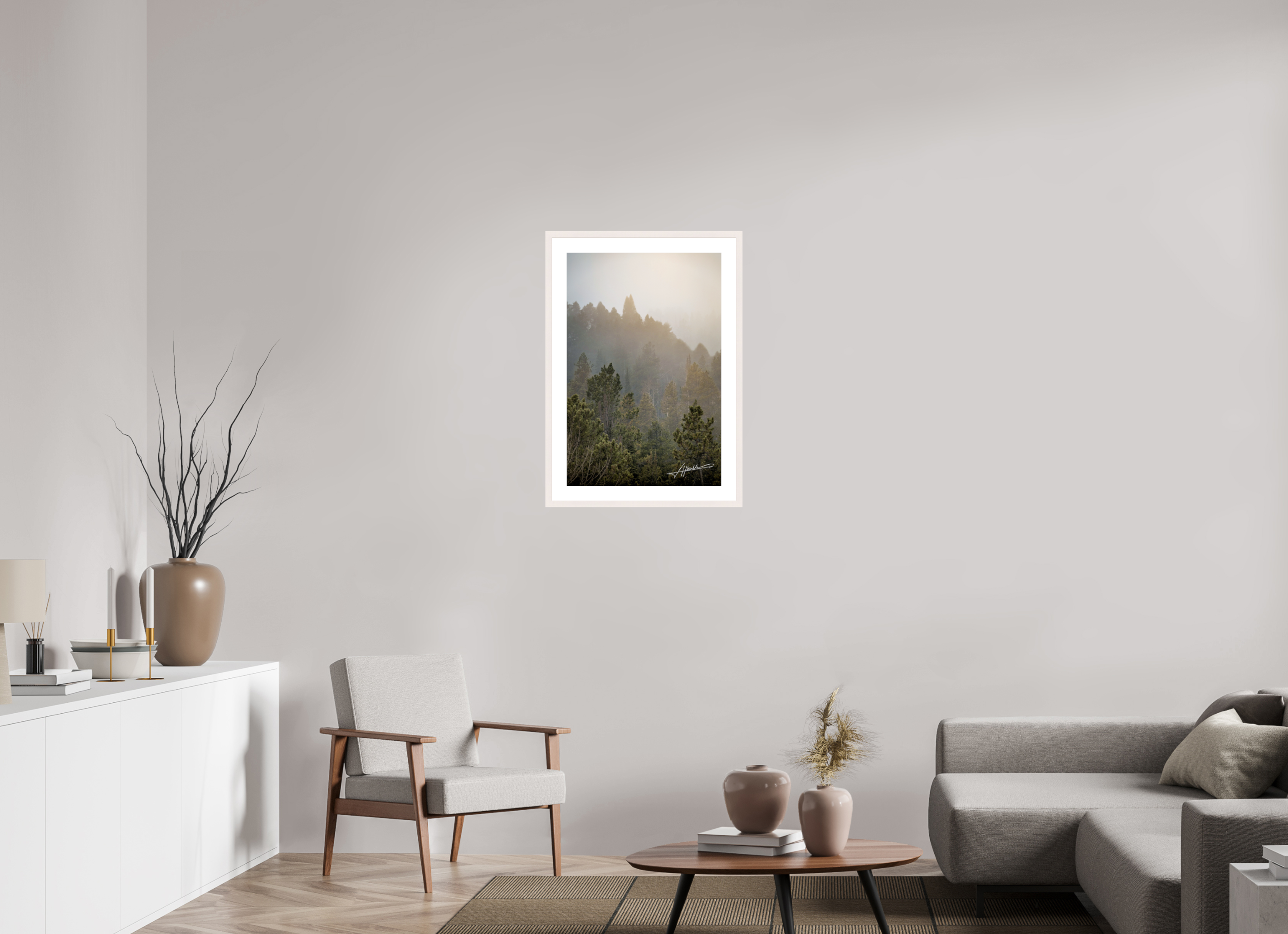 20 x 30″, Solid Wood Frame with Passe-partout Glowing Mountain Fog