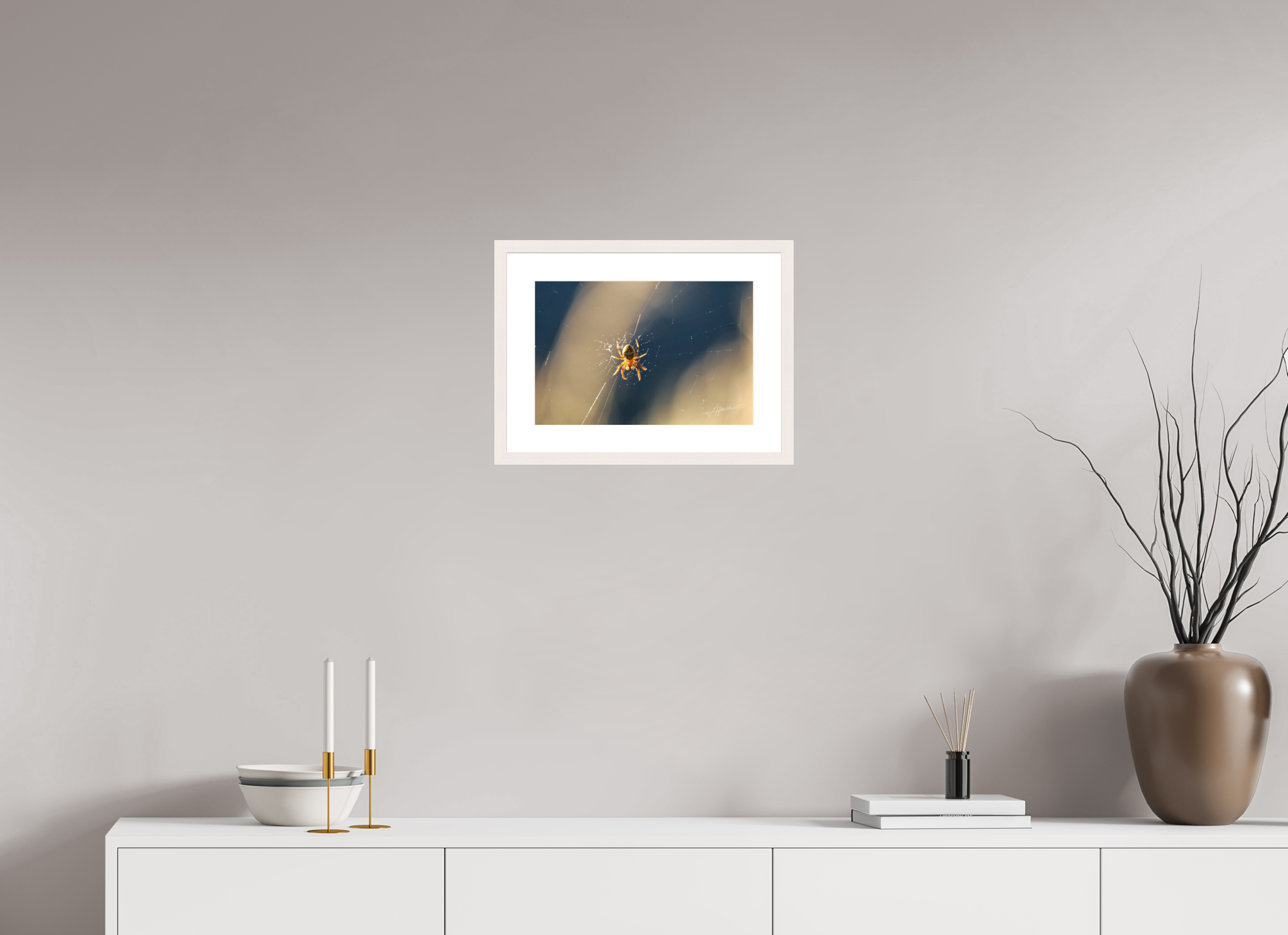 15 x 10″, Solid Wood Frame with Passe-partout Tattered Web