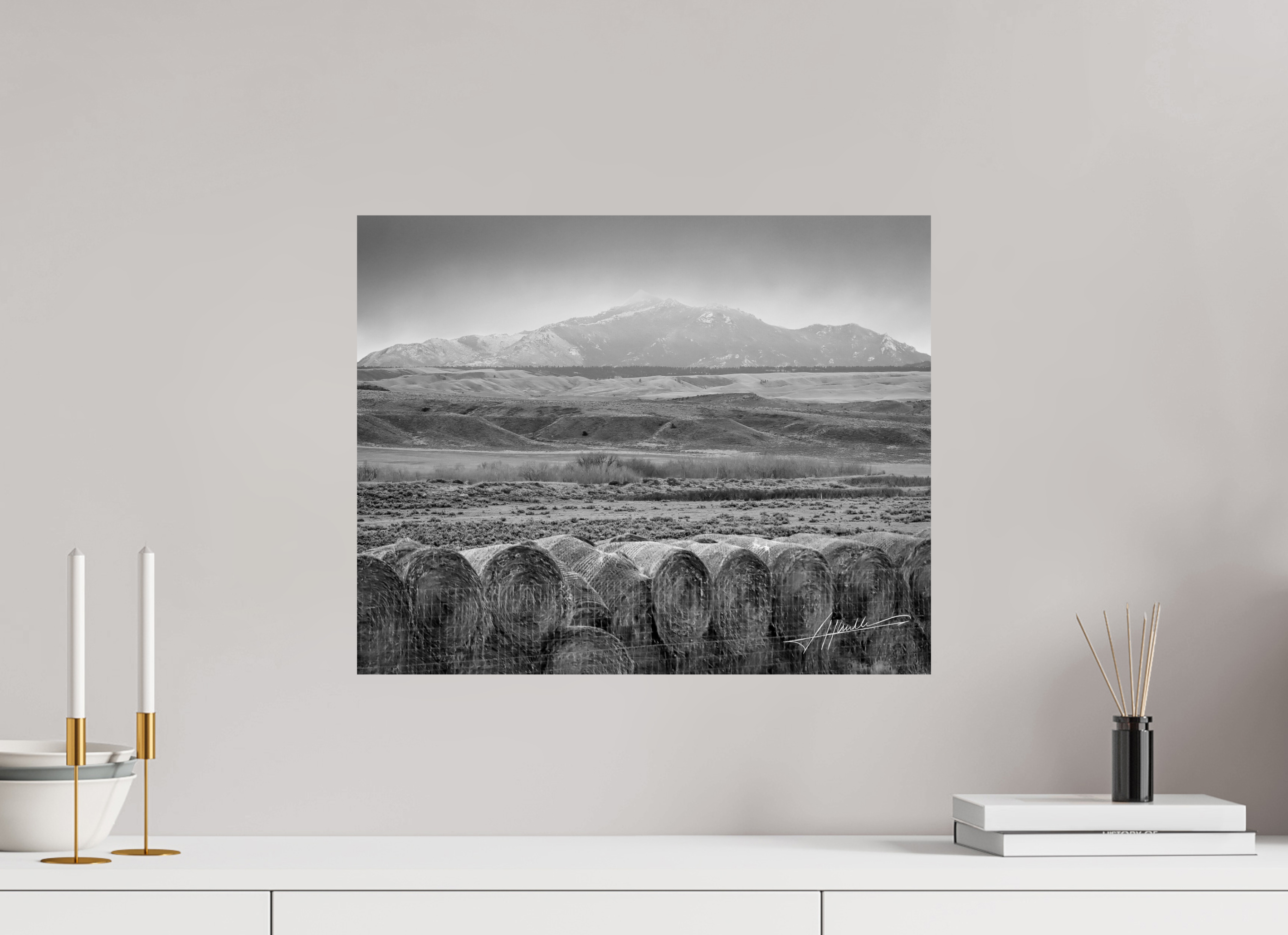 20 x 16″, Photo Print On Ilford Baryta Paper Hay Bales on the Prairie