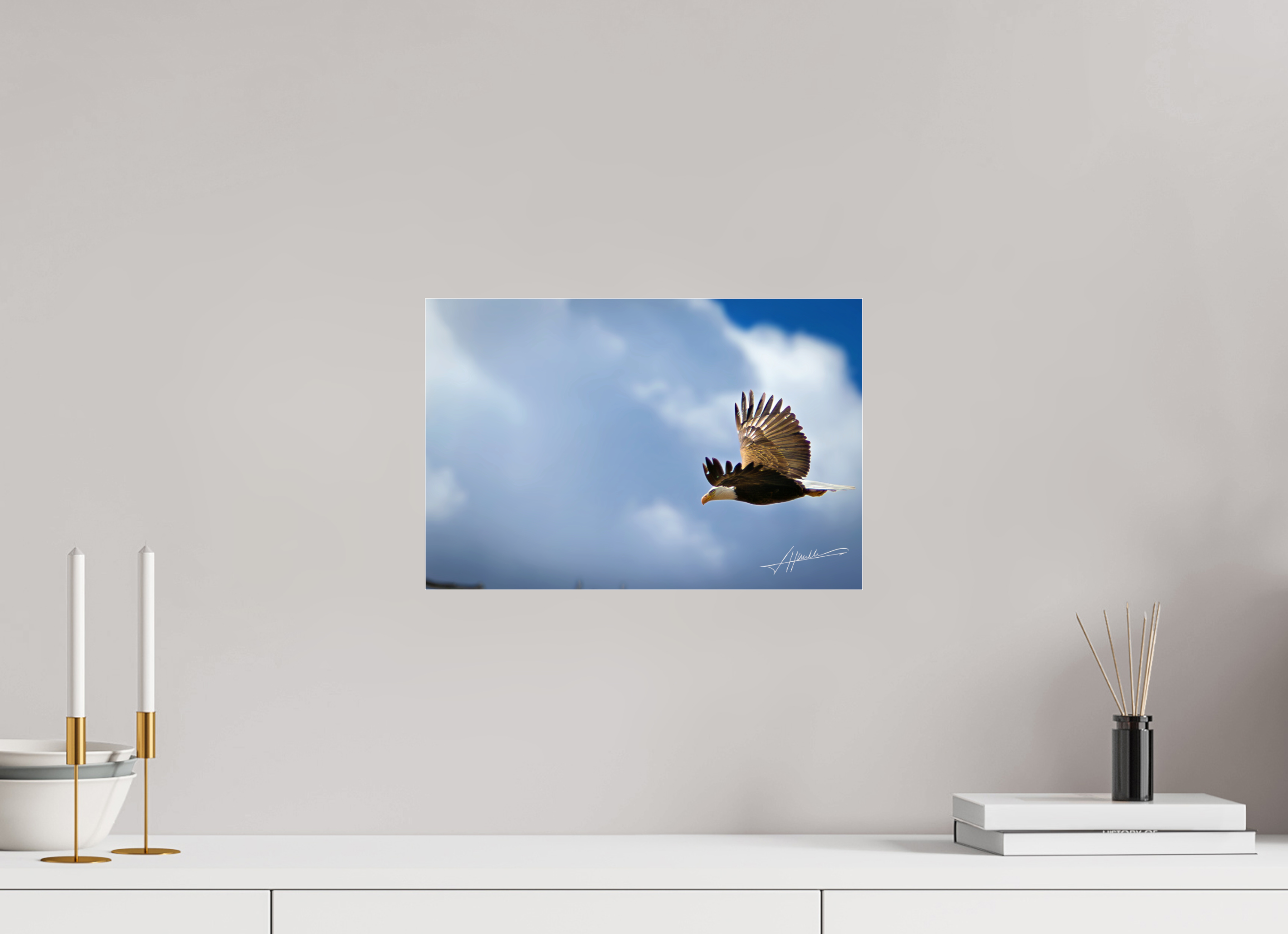 15 x 10″, Metallic Under Acrylic Bald Eagle Flying