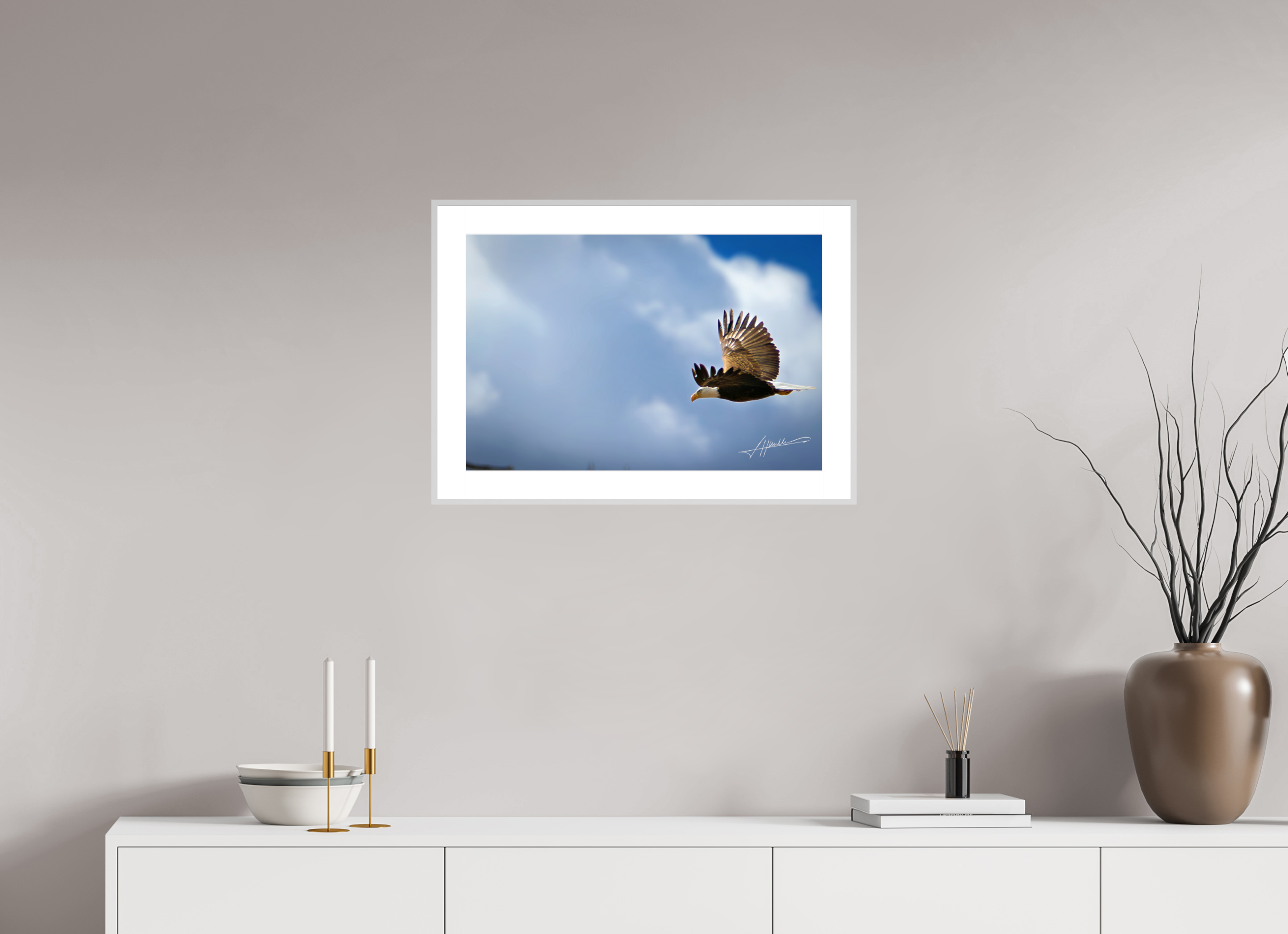 24 x 16″, Changeable Magnetic Frame Bald Eagle Flying