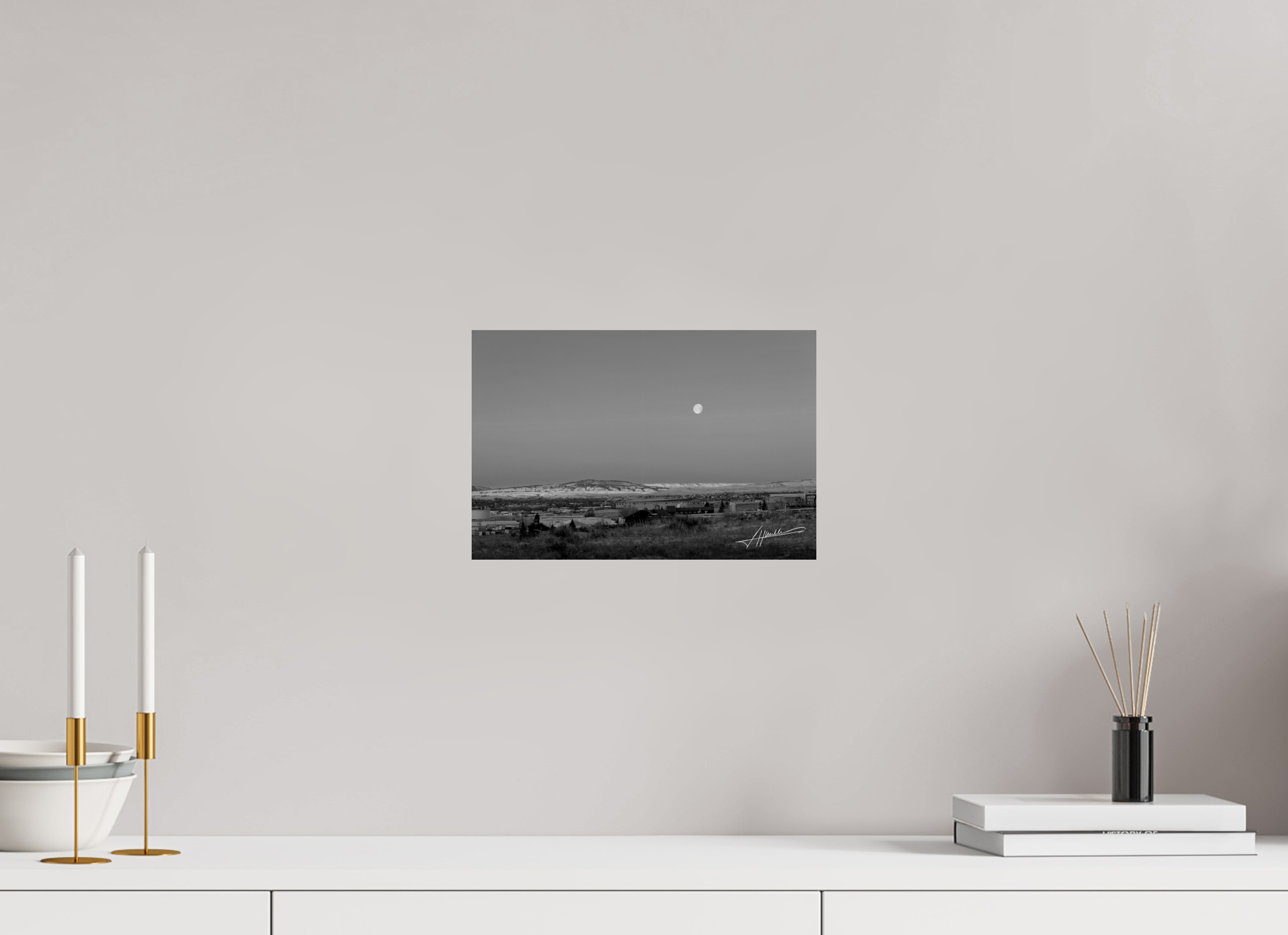 12 x 8″, Photo Print On Ilford Baryta Paper Full Moon at Sunrise