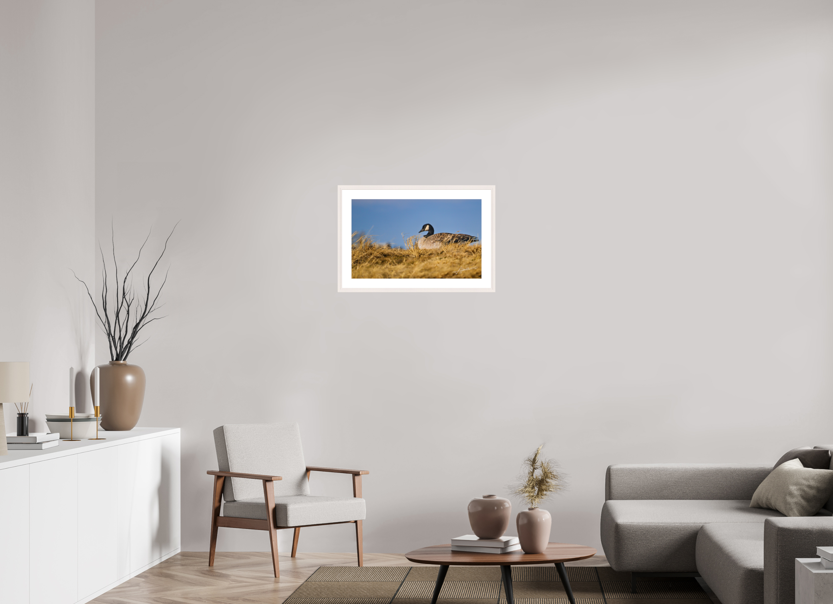 25.9 x 16″, Solid Wood Frame with Passe-partout The Nesting Goose