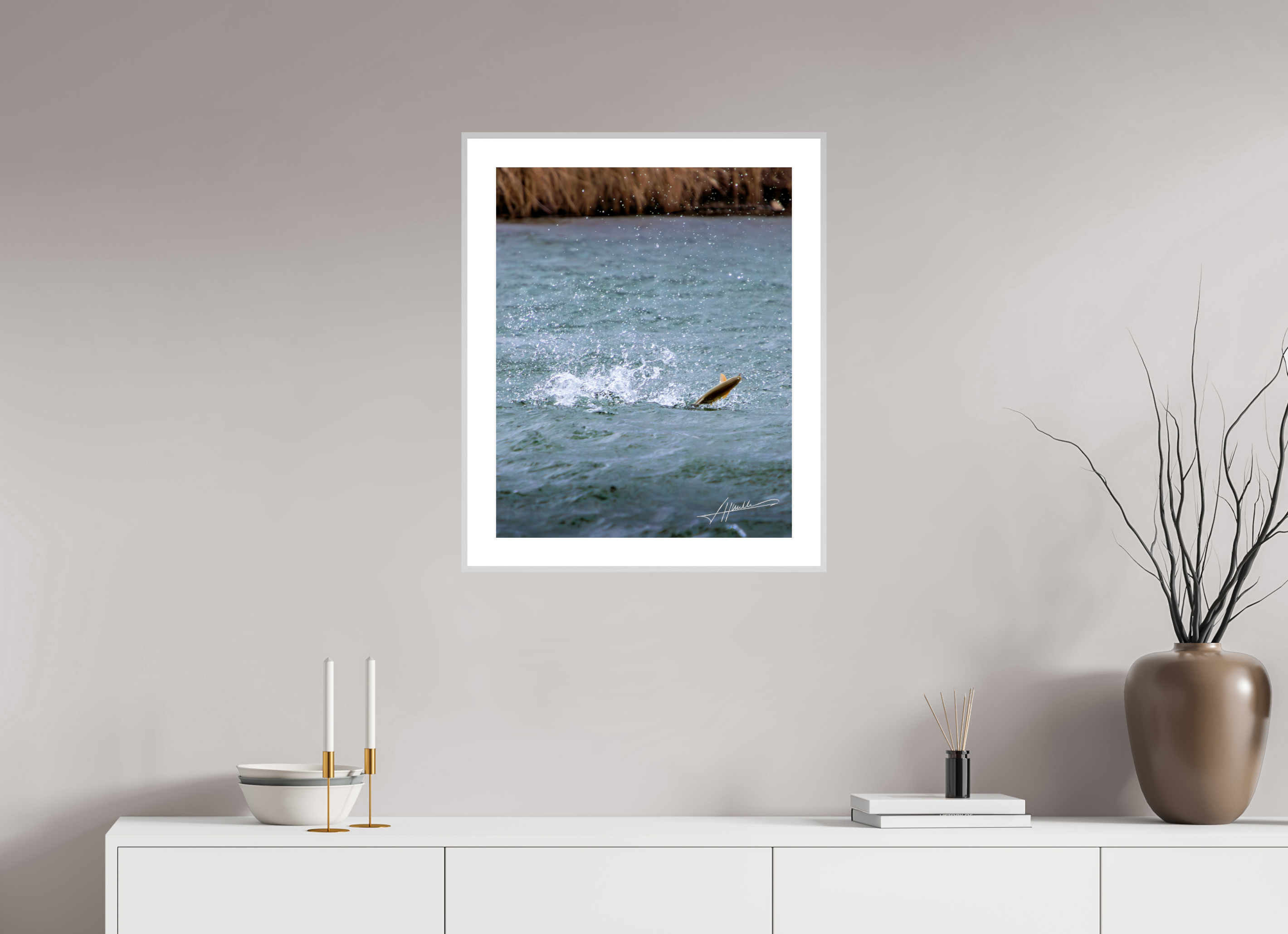 20 x 25″, Changeable Magnetic Frame Jumping Rainbow Trout