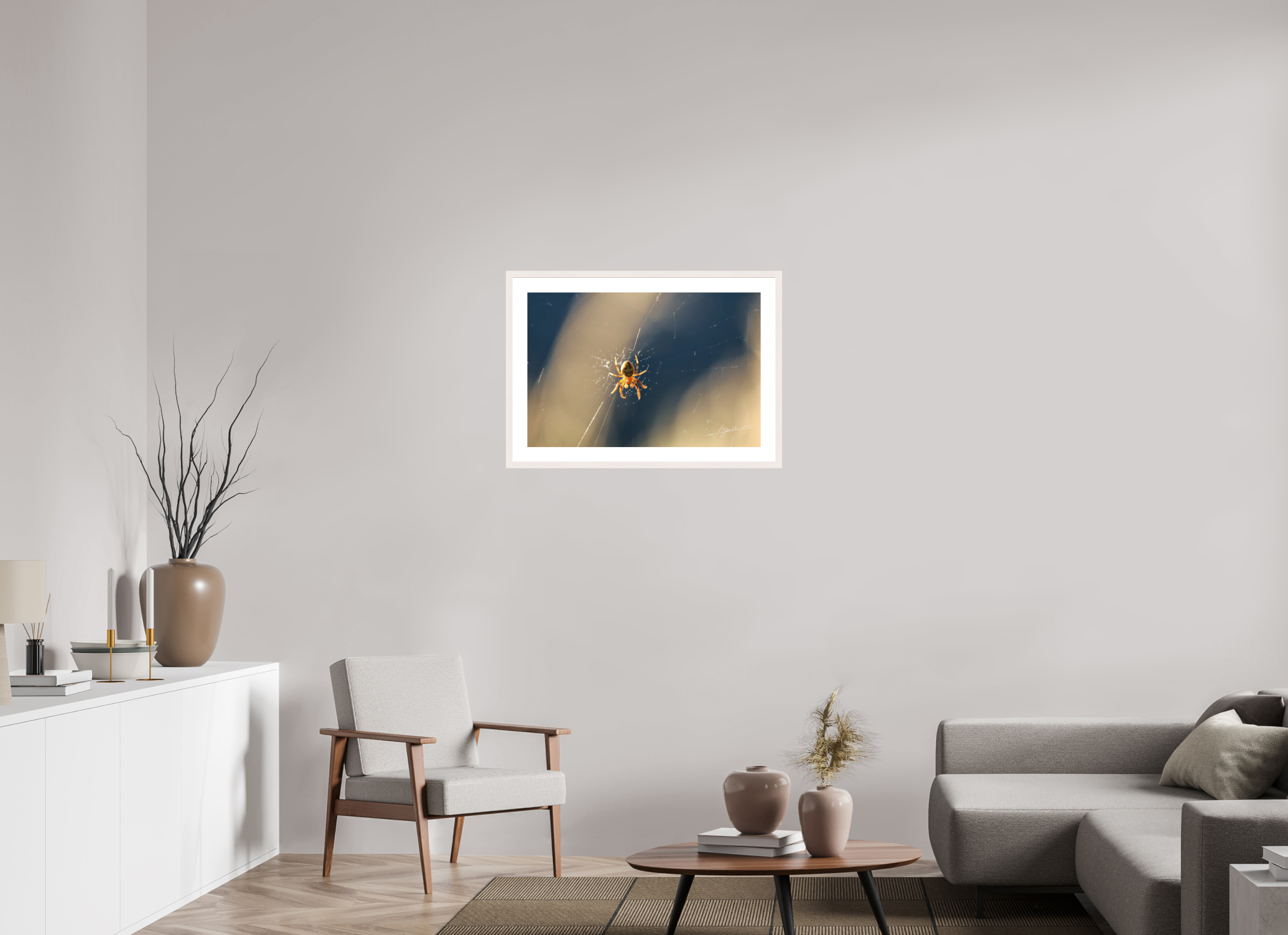 30 x 20″, Solid Wood Frame with Passe-partout Tattered Web